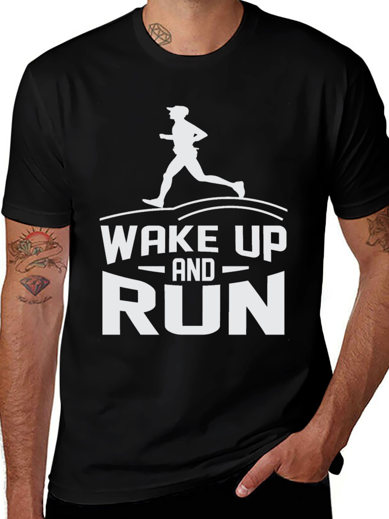 Variant 22 of Wake Up and Run Black Graphic Tee
