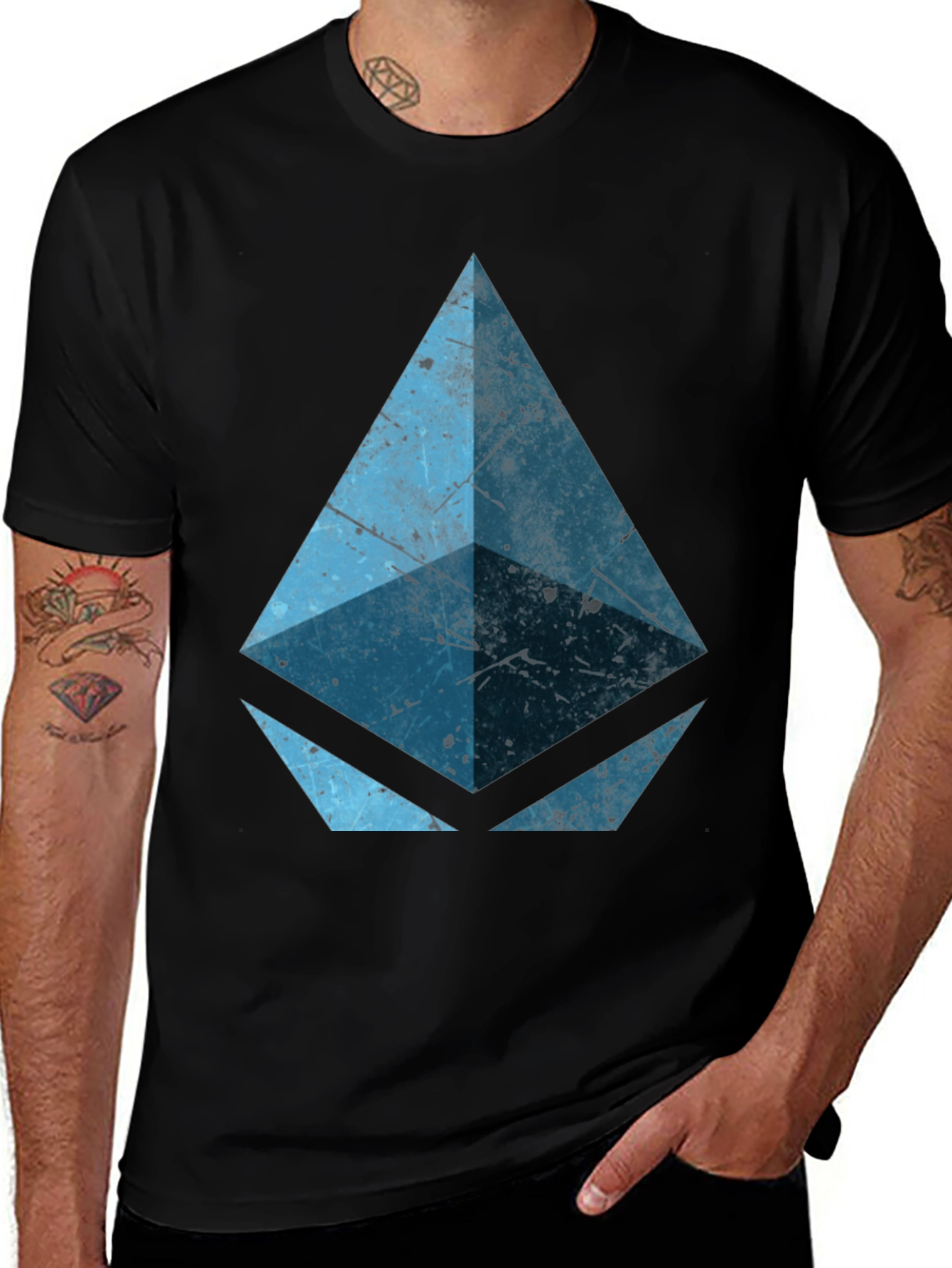 Variant 16 of Geometric Blue Graphic Print Black Tee