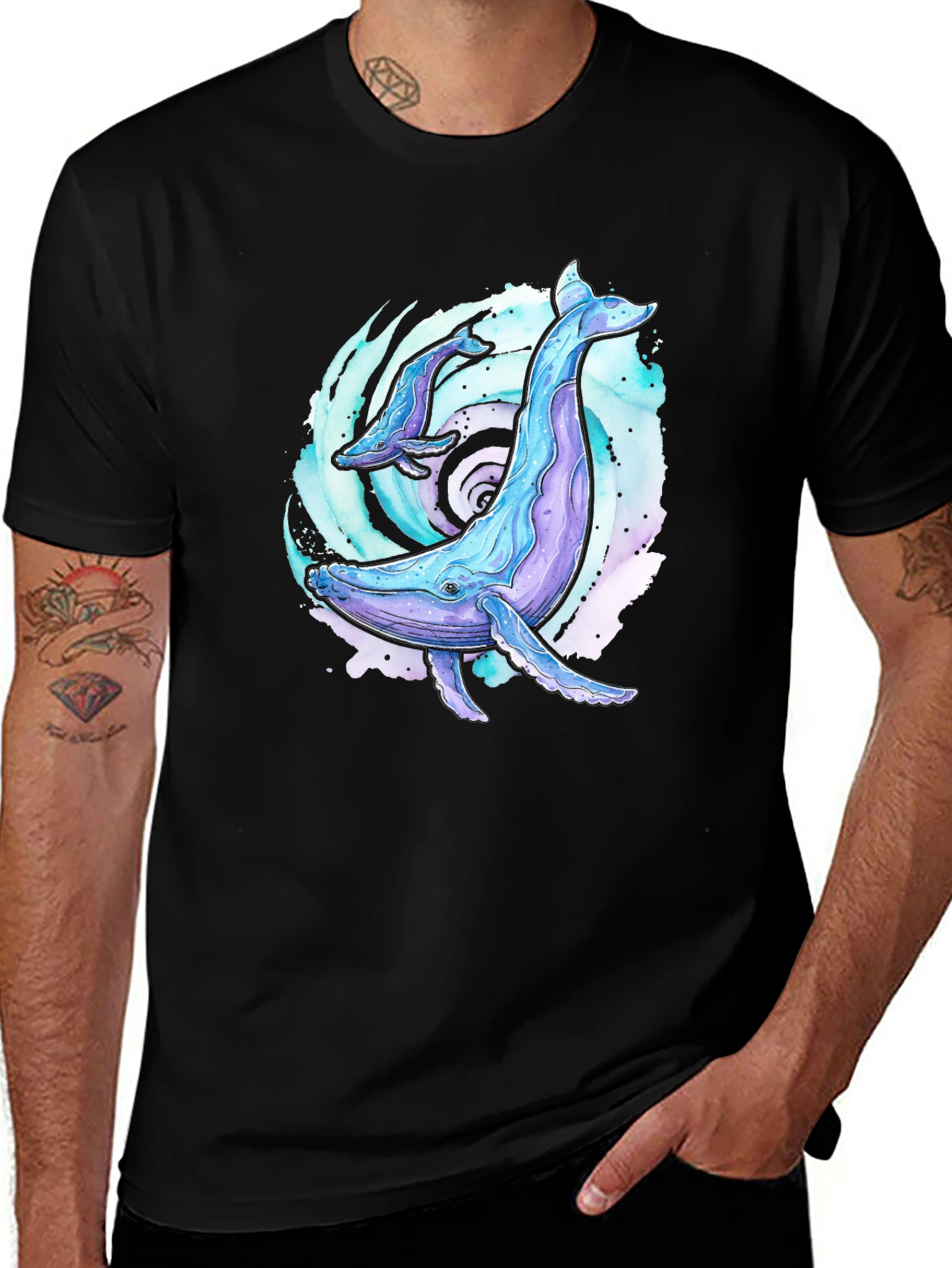 Variant 21 of Whale Watercolor Graphic Tee - Black