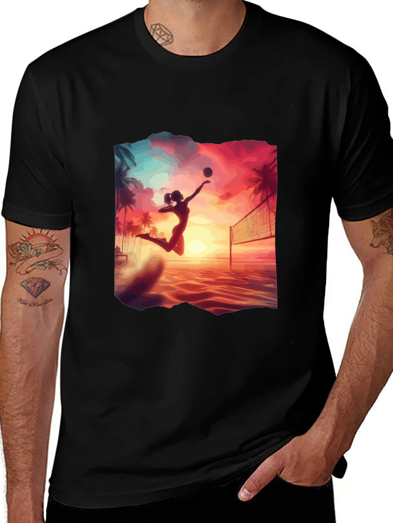 Black Sunset Volleyball T-Shirt main image