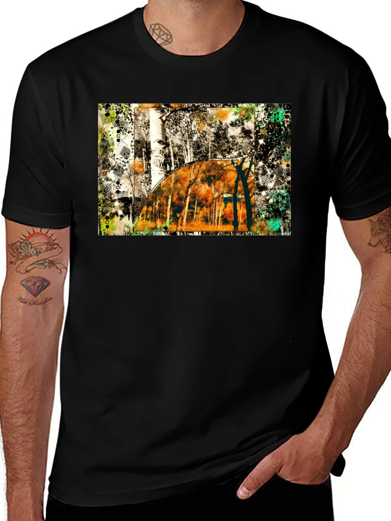 Variant 16 of Abstract Forest Graphic Print Black T-Shirt