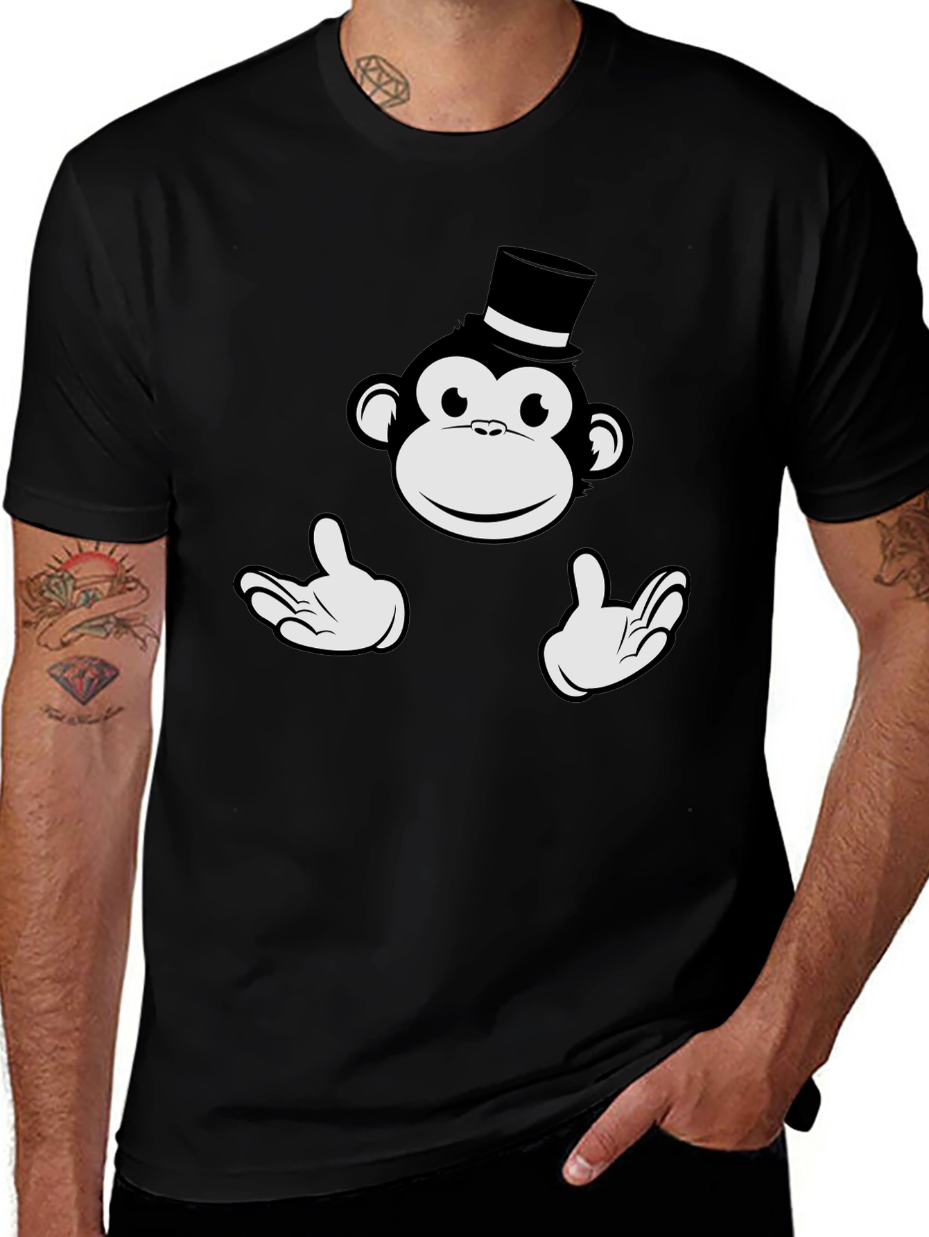 Variant 2 of Monkey Top Hat Graphic Tee - Black Cotton T-Shirt