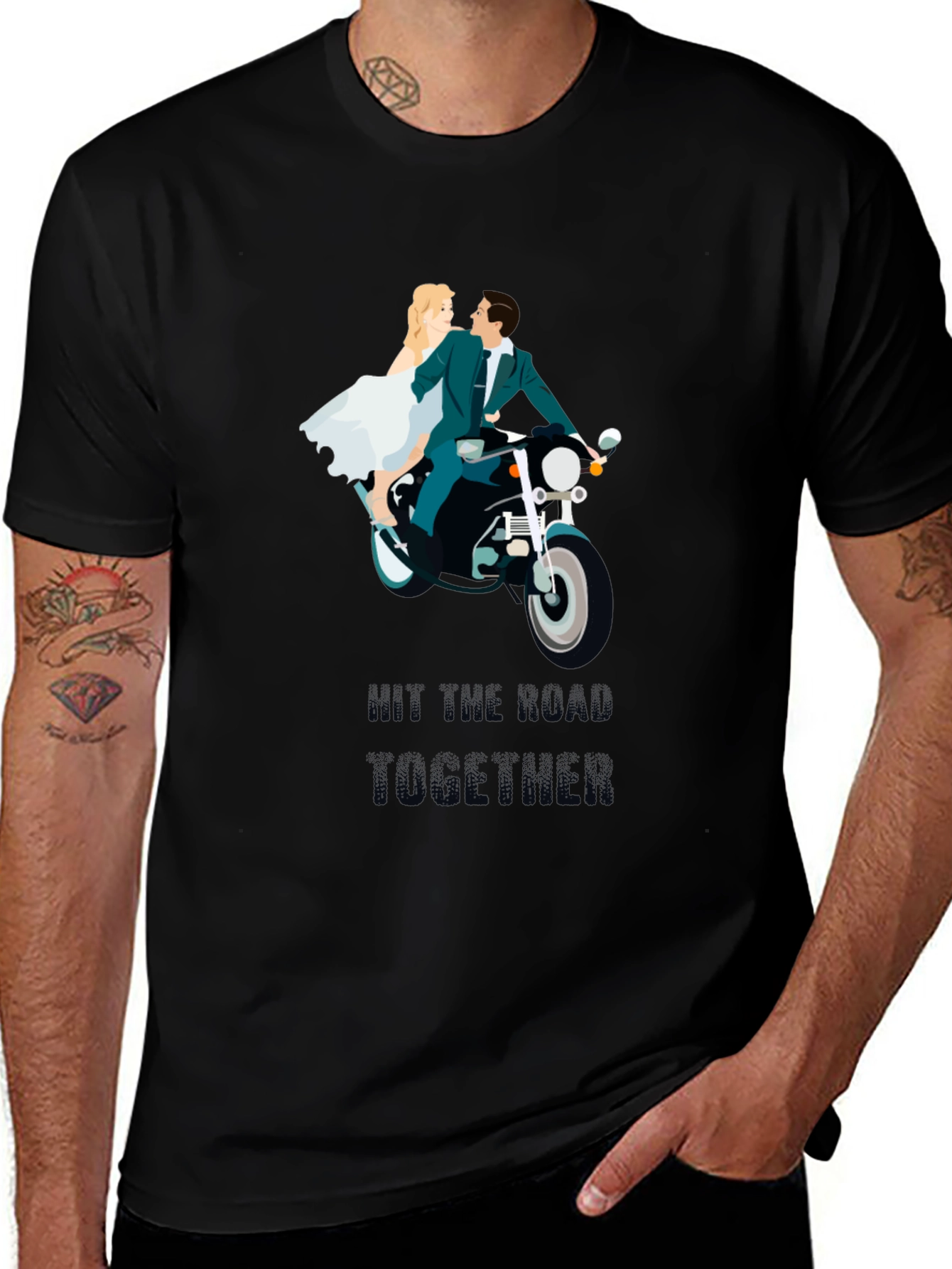 Variant 6 of Hit the Road Together T-Shirt - Motorcycle Wedding Design