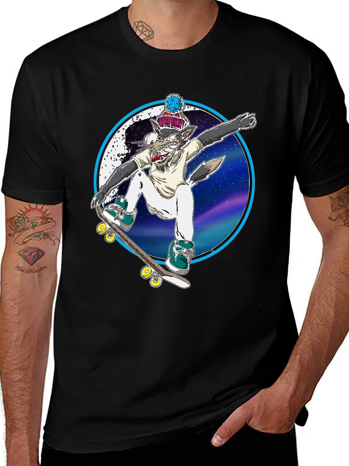 Variant 25 of Skateboarding Wolf Graphic Tee - Cool & Unique!