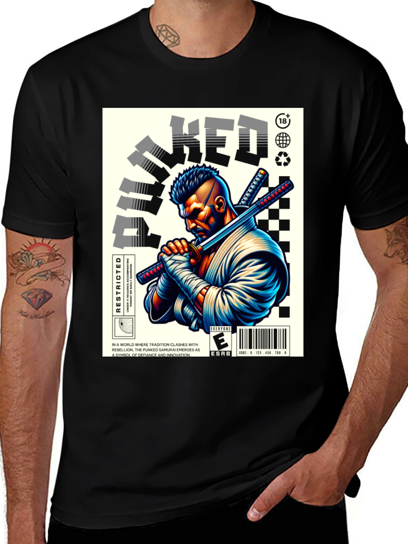 Variant 15 of Punked Samurai Graphic T-Shirt - Modern Edge