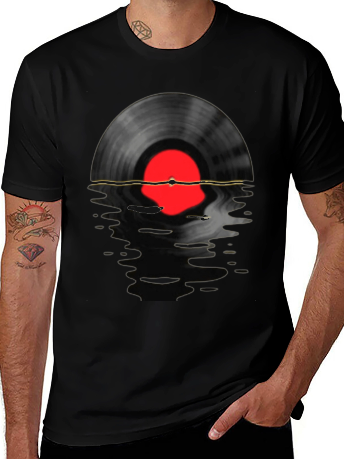 Variant 13 of Retro Vinyl Record Graphic T-Shirt - Black