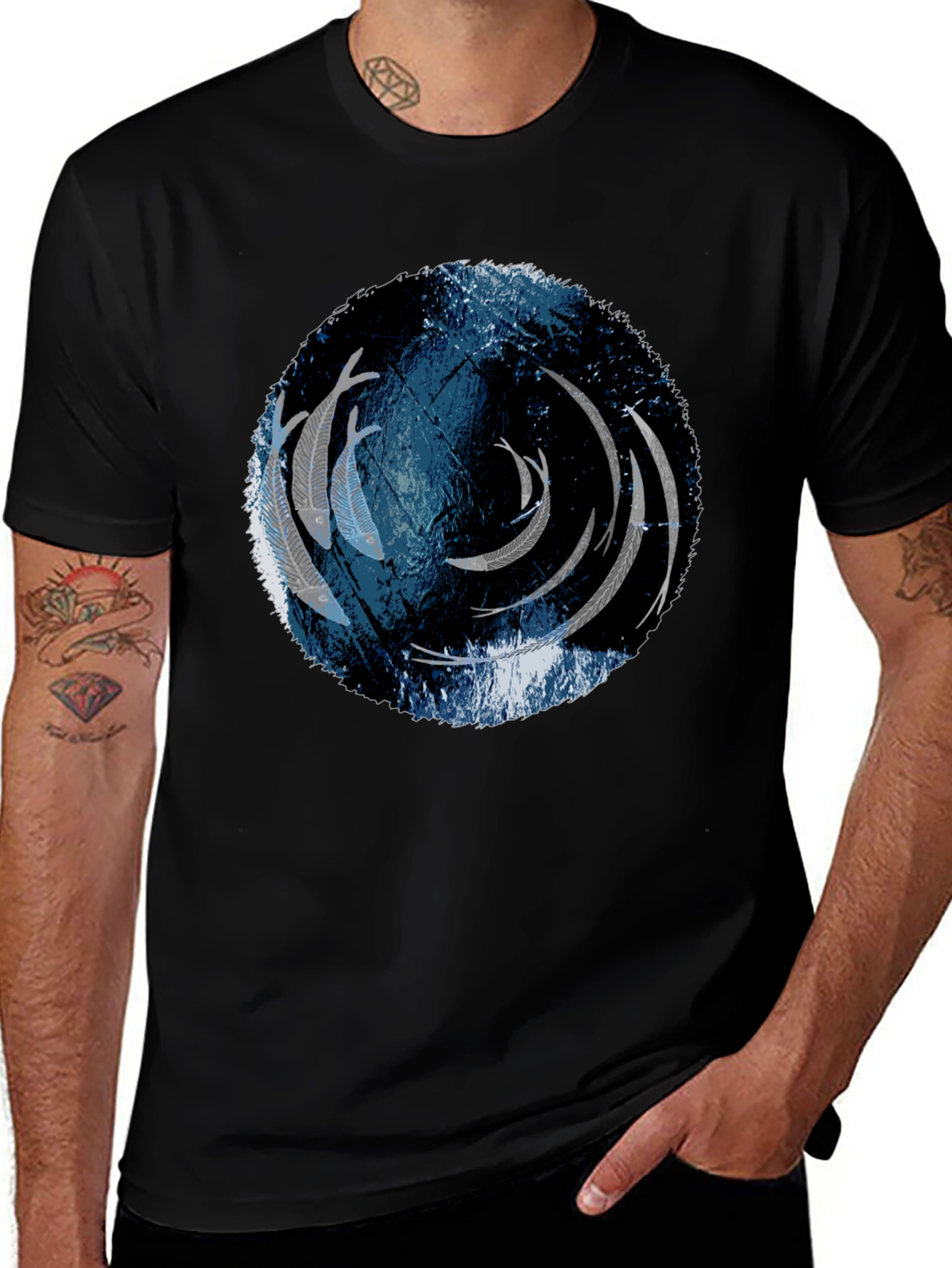 Variant 22 of Unique Circle Fish Graphic Black T-Shirt
