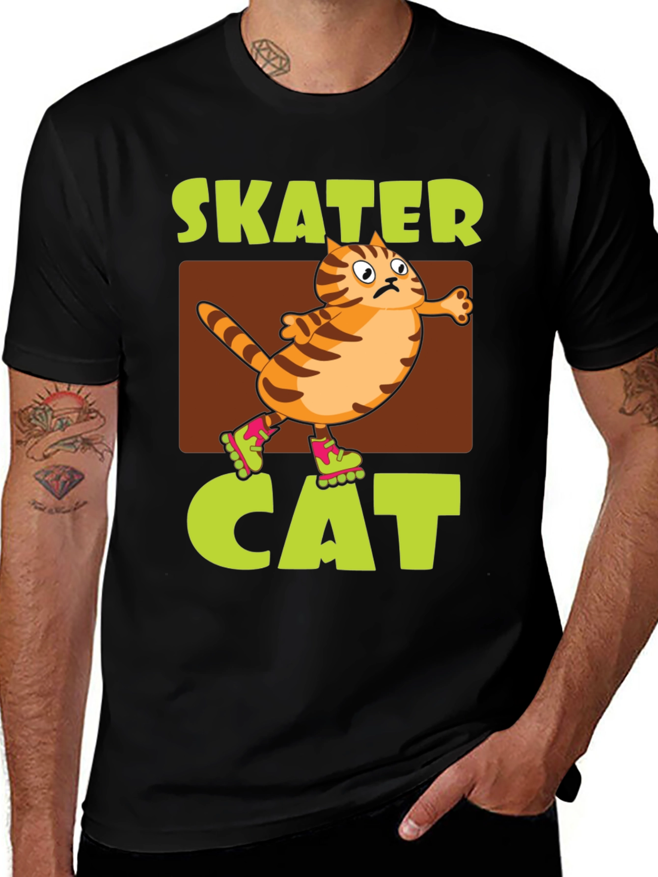 Black Skater Cat Graphic Tee - Novelty Humor T-Shirt main image