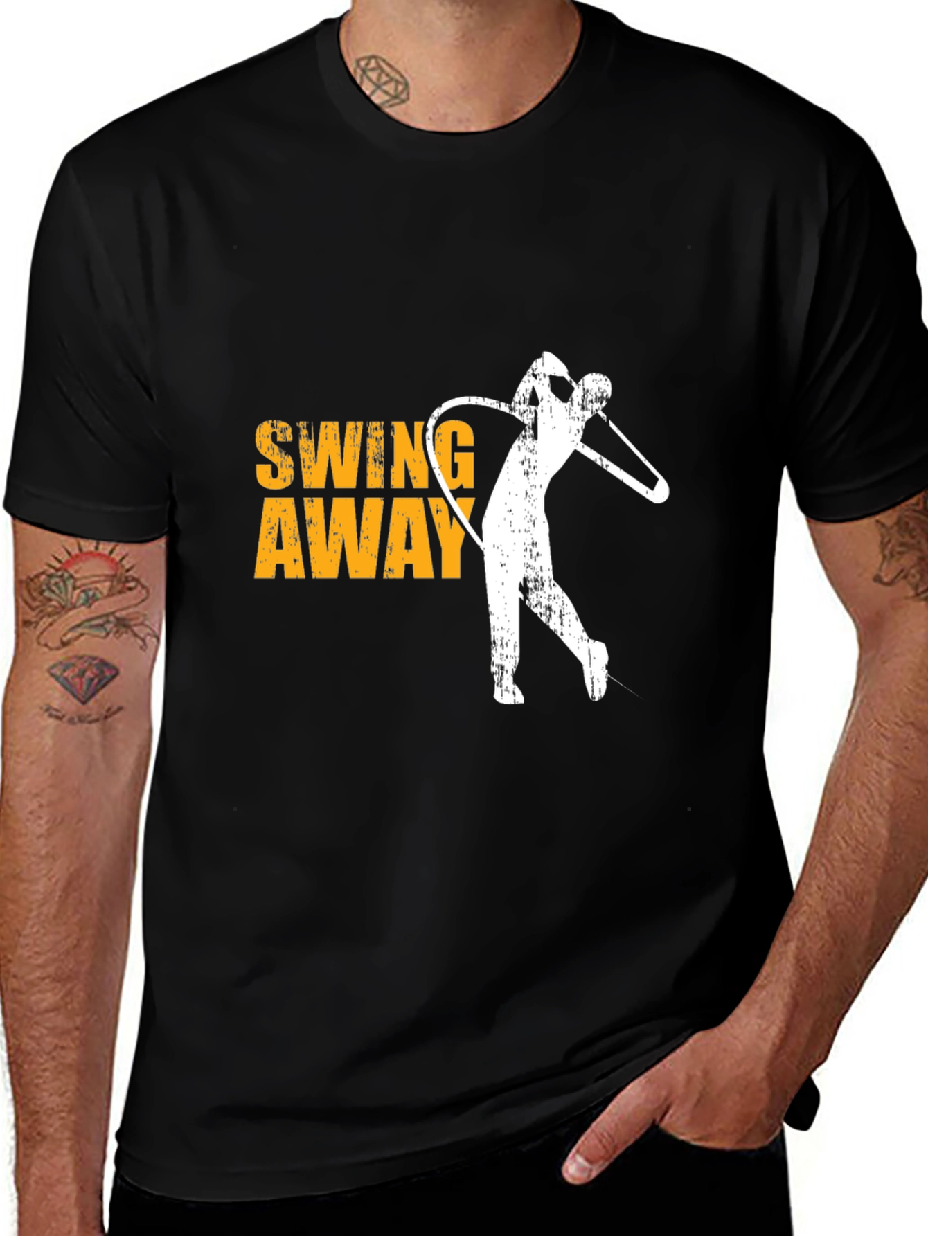 Variant 12 of Golf Swing Away Tee - Black Cotton Graphic T-Shirt