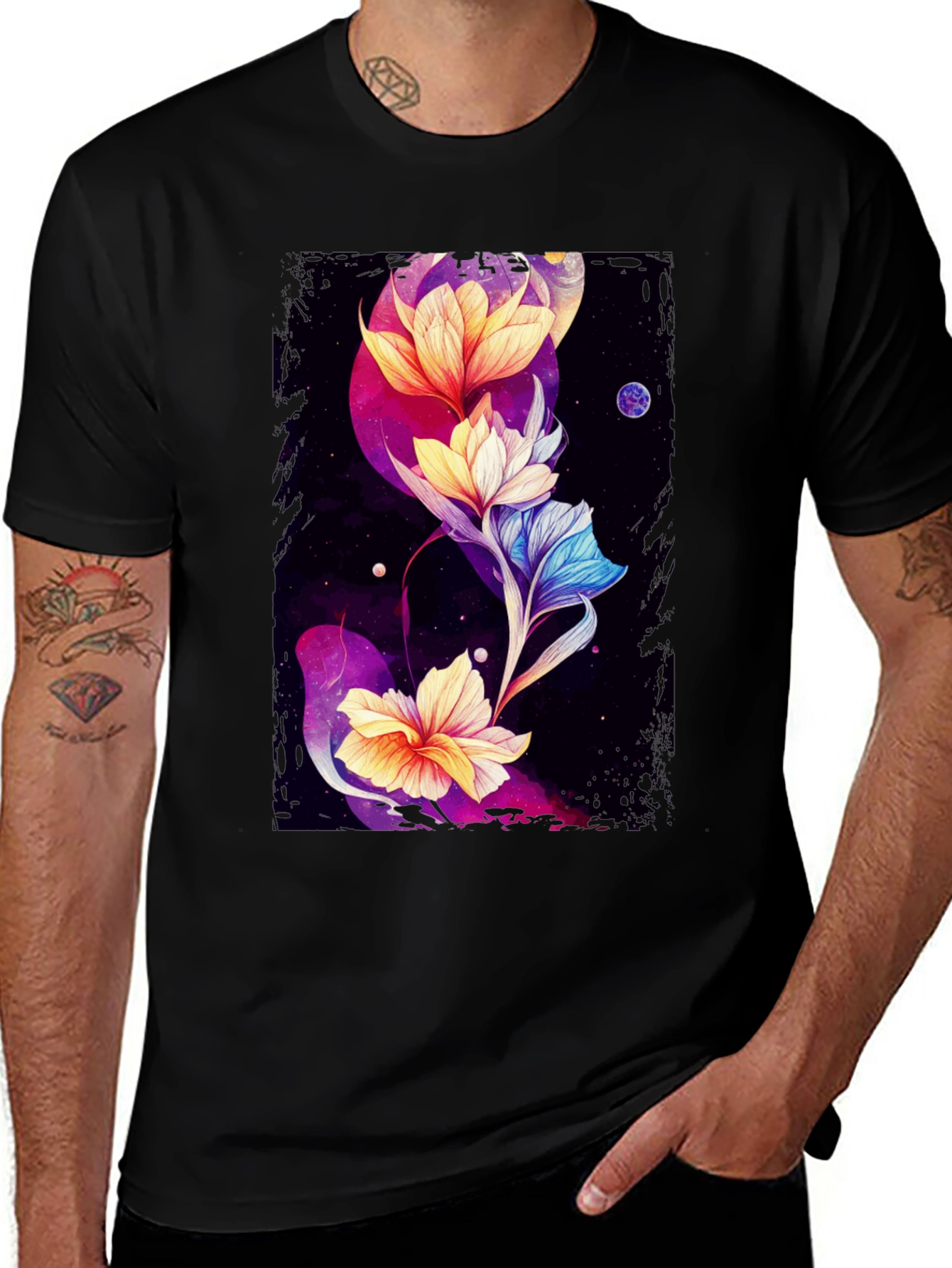 Variant 17 of Floral Galaxy Graphic T-Shirt - Unique Art Tee