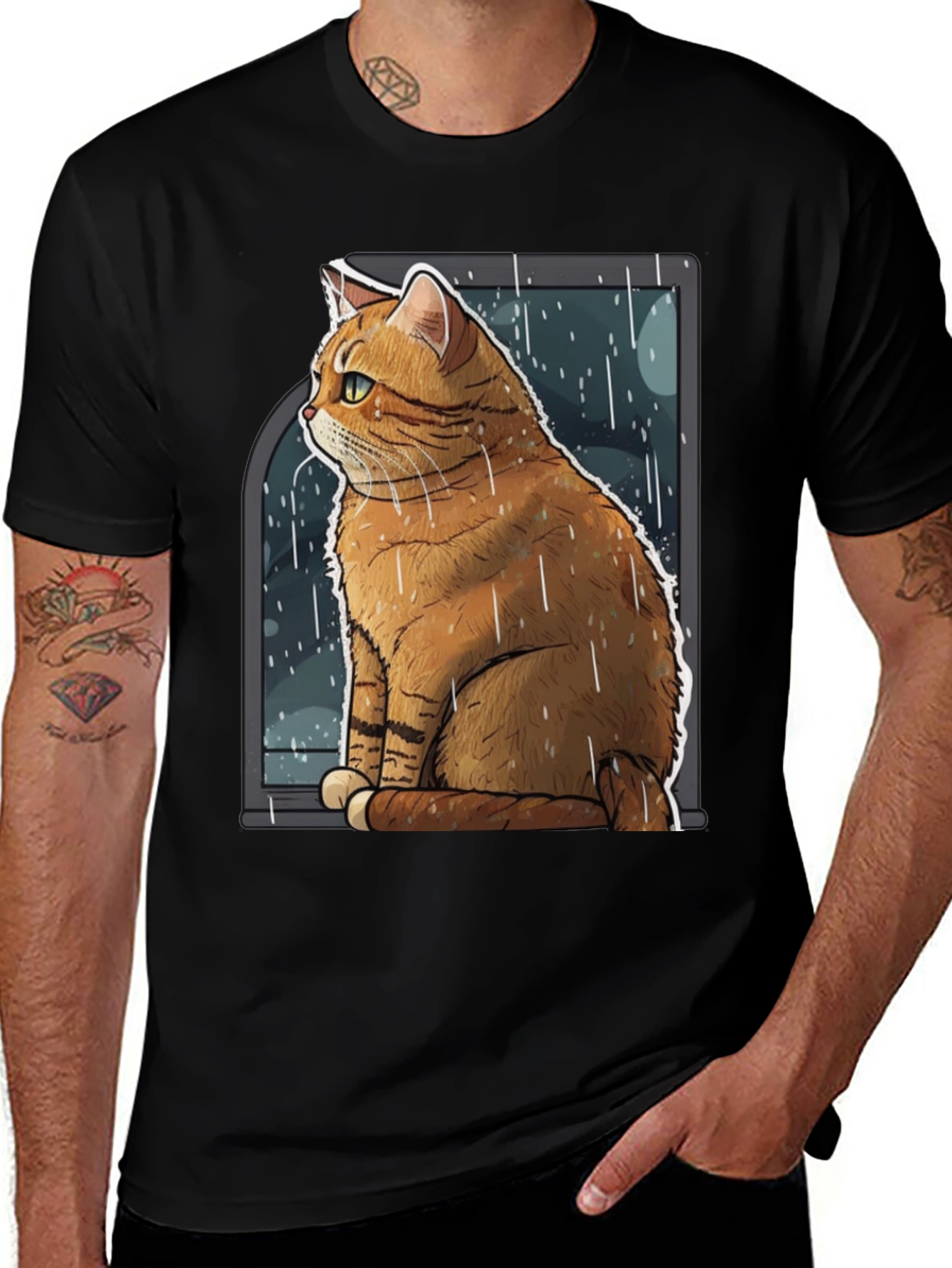 Variant 8 of Cat in Window T-Shirt - Rainy Day Comfort