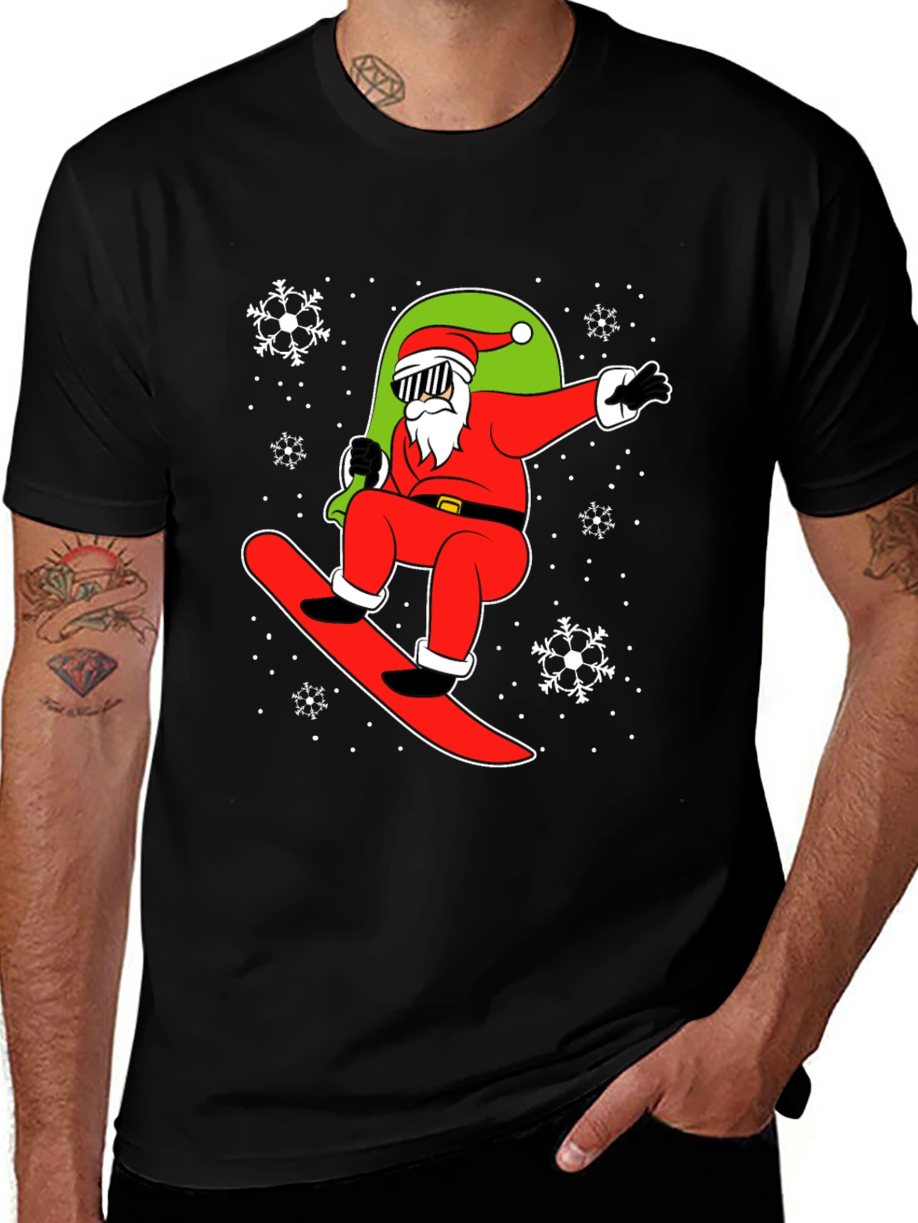 Santa Snowboarding T-Shirt - Festive Holiday Style