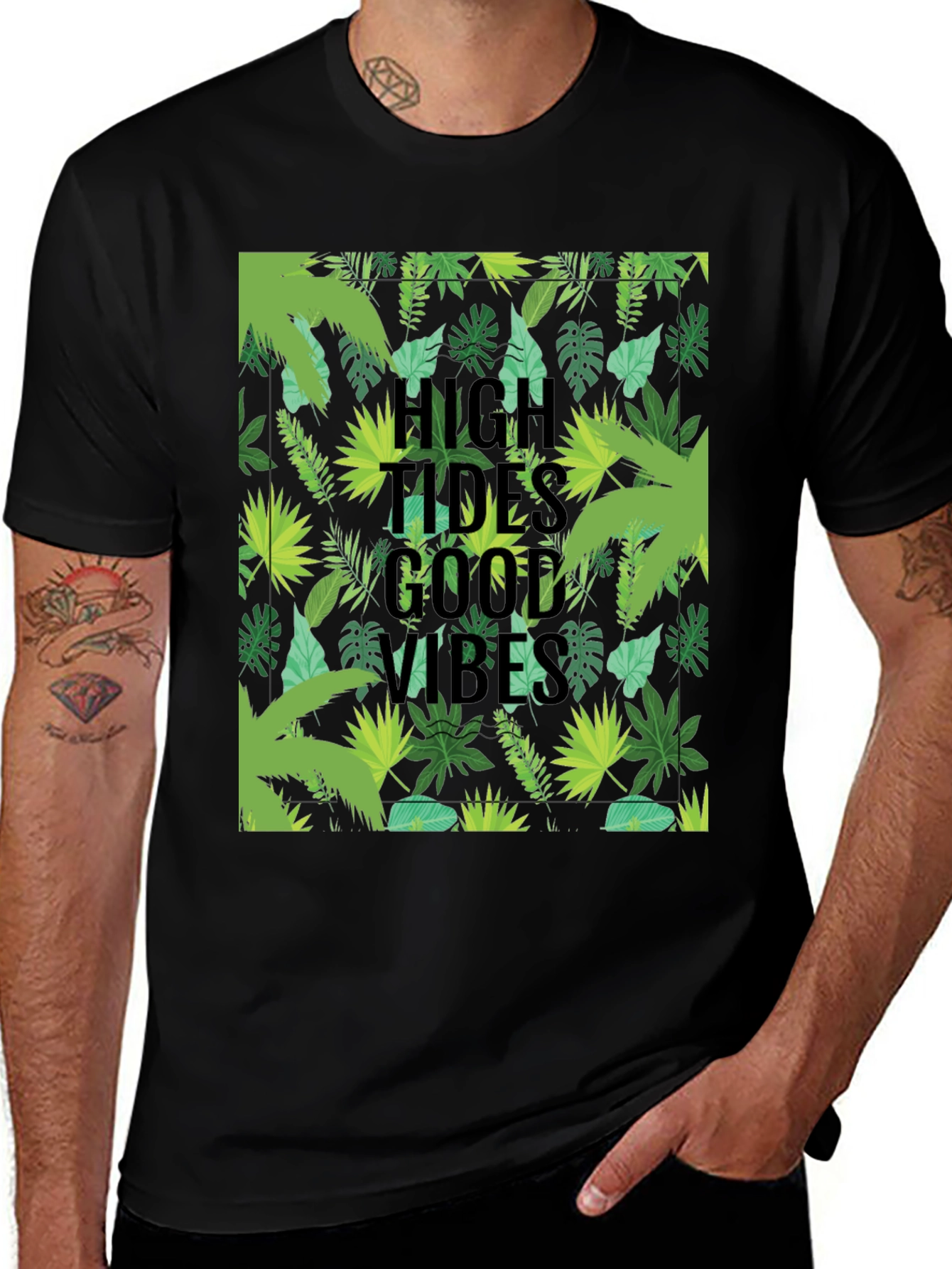 Variant 14 of Tropical Vibes Men's Black Graphic T-Shirt