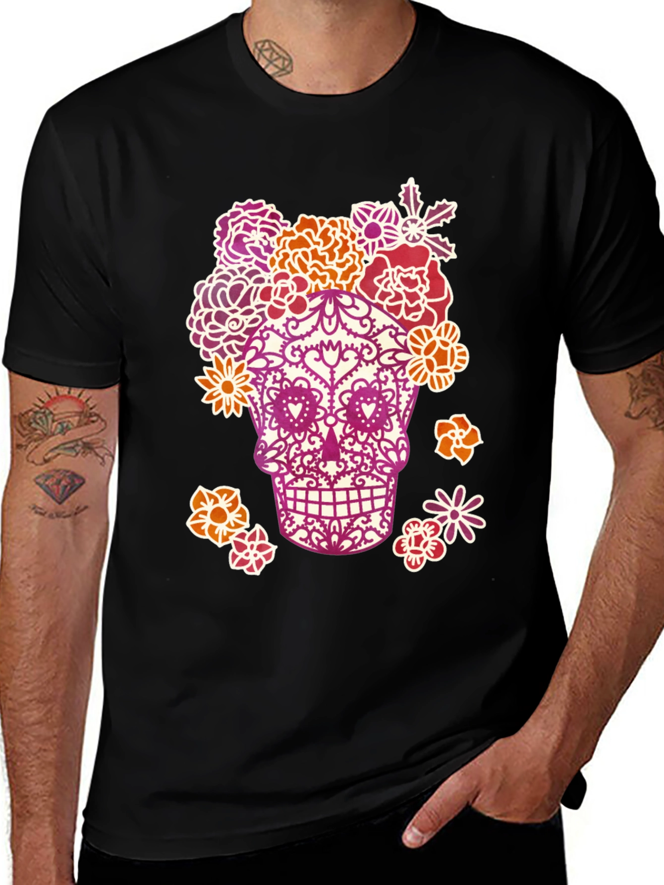 Variant 9 of Floral Skull Graphic Tee - Day of the Dead T-Shirt