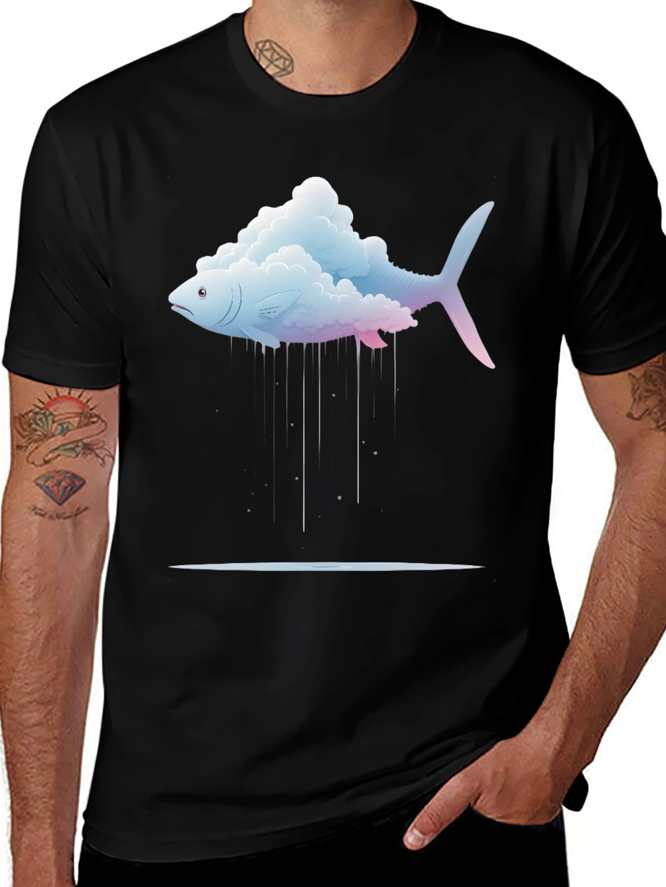 Variant 29 of Cloud Fish Graphic Tee - Black Cotton Blend