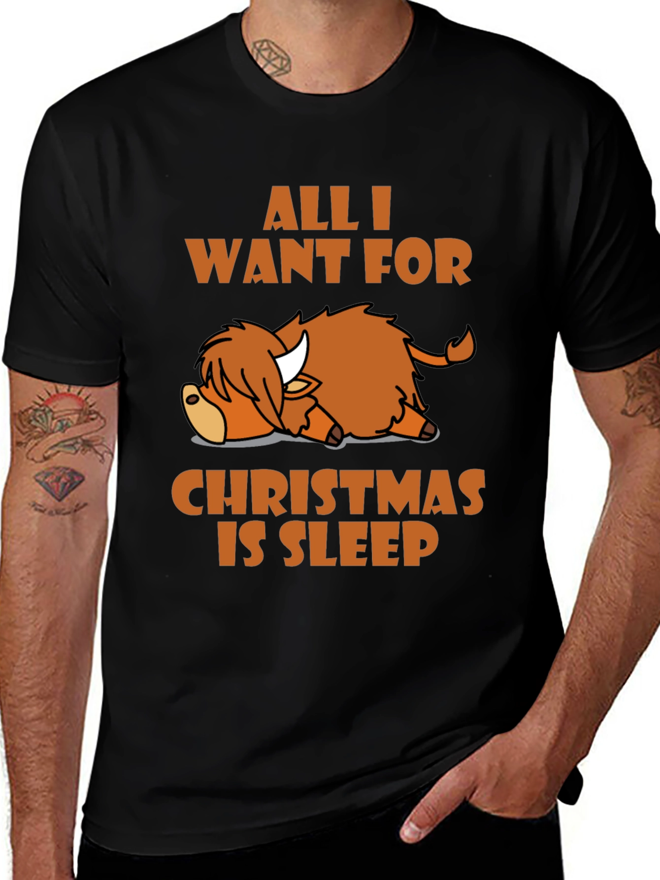 Variant 25 of Sleepy Highland Cow Christmas T-Shirt