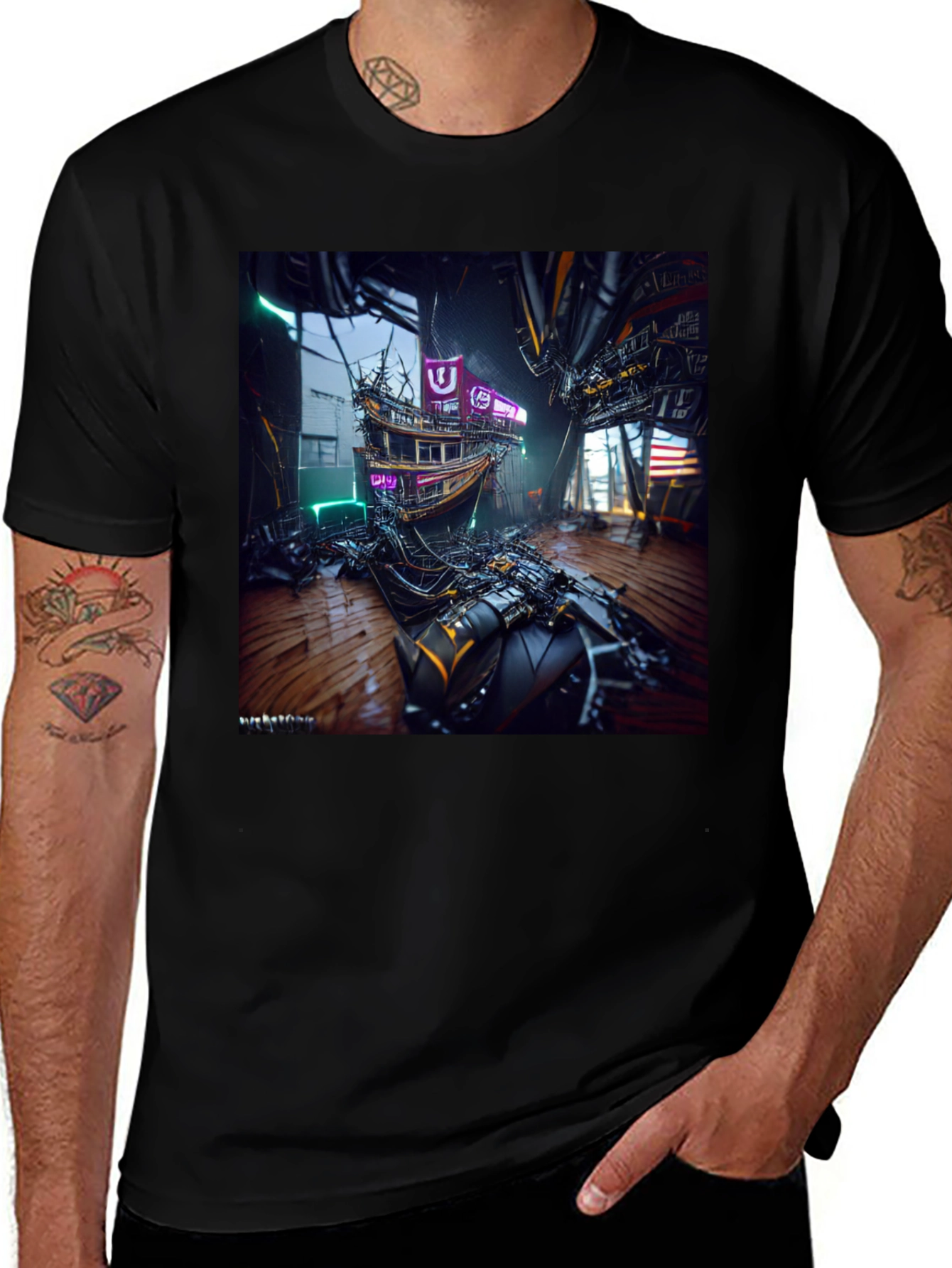 Cyberpunk Shipwreck Graphic Tee - Futuristic Style