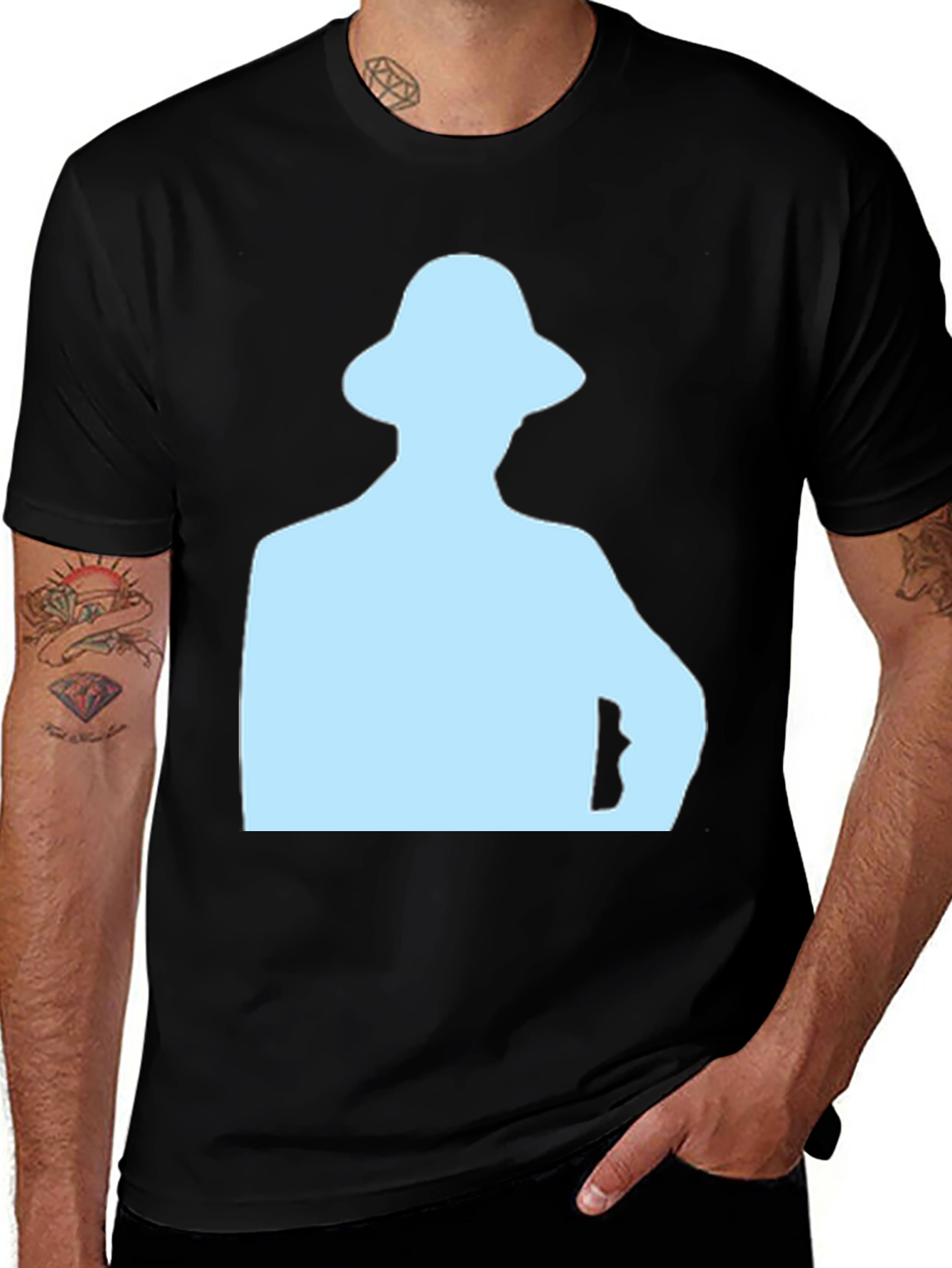 Variant 29 of Men's Black T-Shirt with Light Blue Silhouette