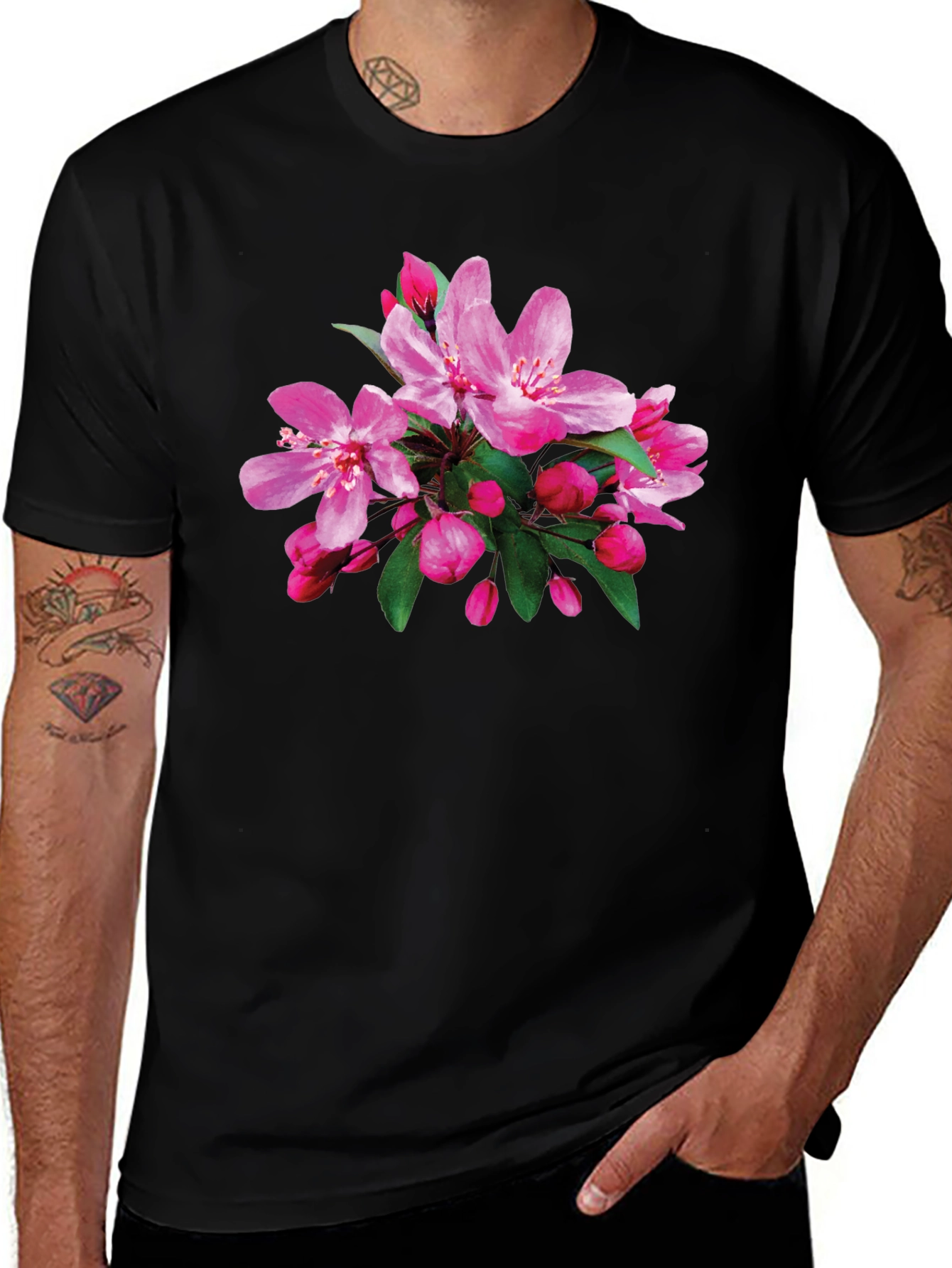Variant 5 of Floral Print Black T-Shirt
