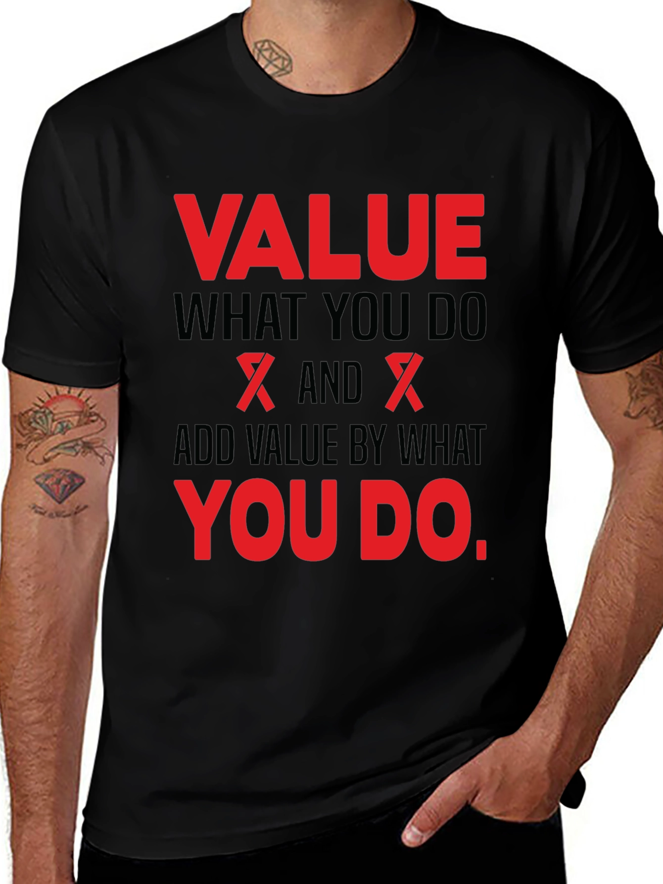 Variant 20 of Value What You Do Graphic Tee - Black Cotton Blend