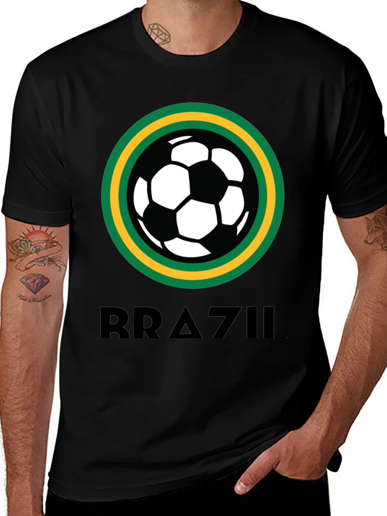 Brazil Soccer T-Shirt - Black Graphic Tee