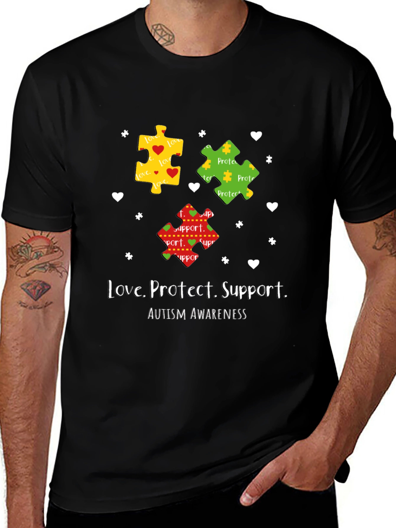 Autism Awareness Graphic Tee - Love, Protect, Support