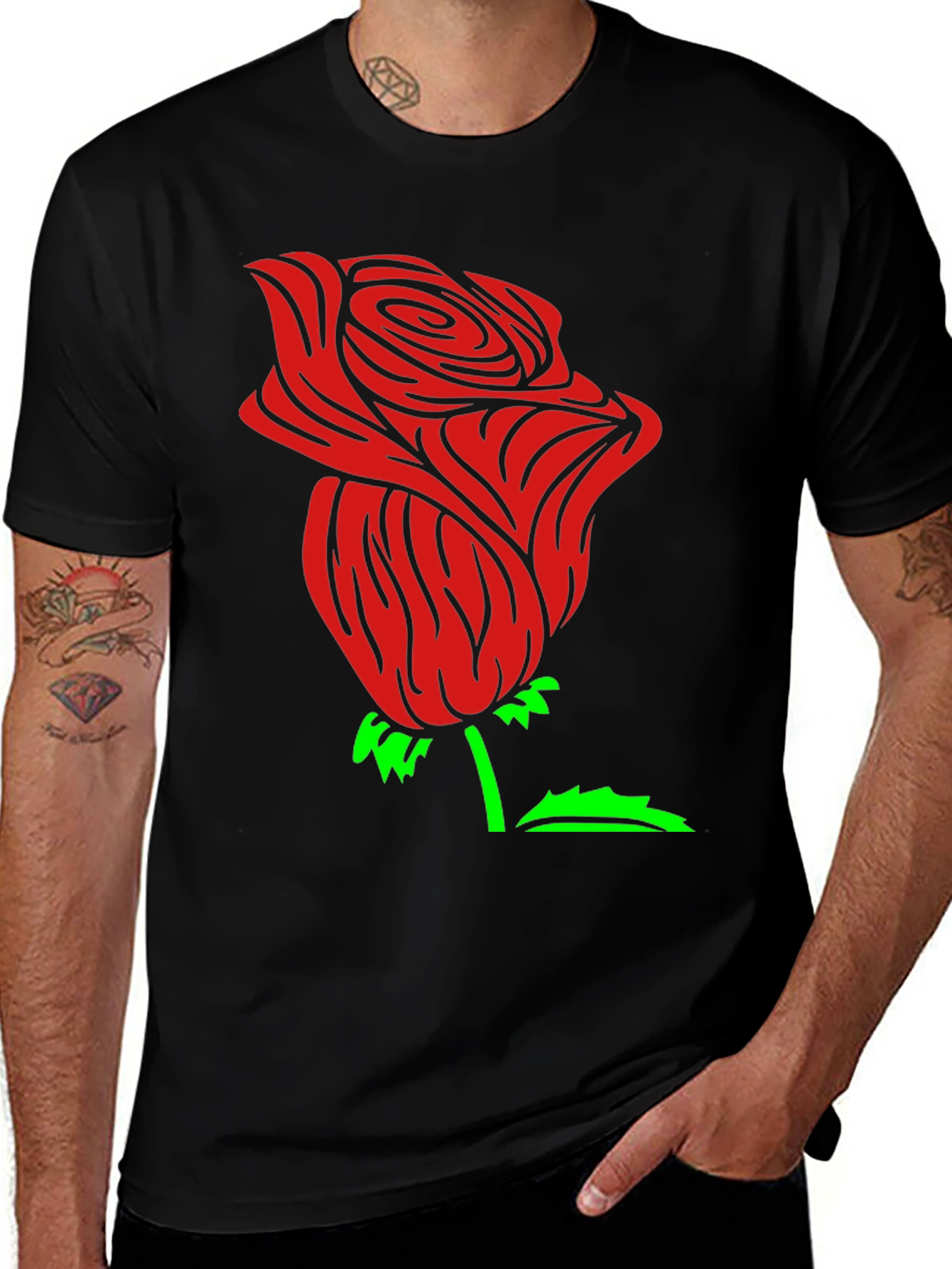 Variant 20 of Red Rose Graphic Black Tee Shirt