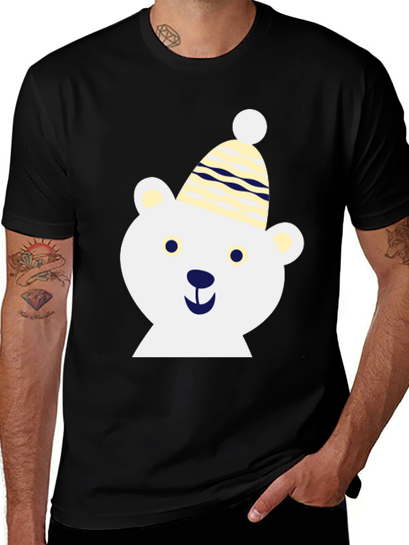 Variant 23 of Festive Bear Graphic Tee - Black Cotton Shirt