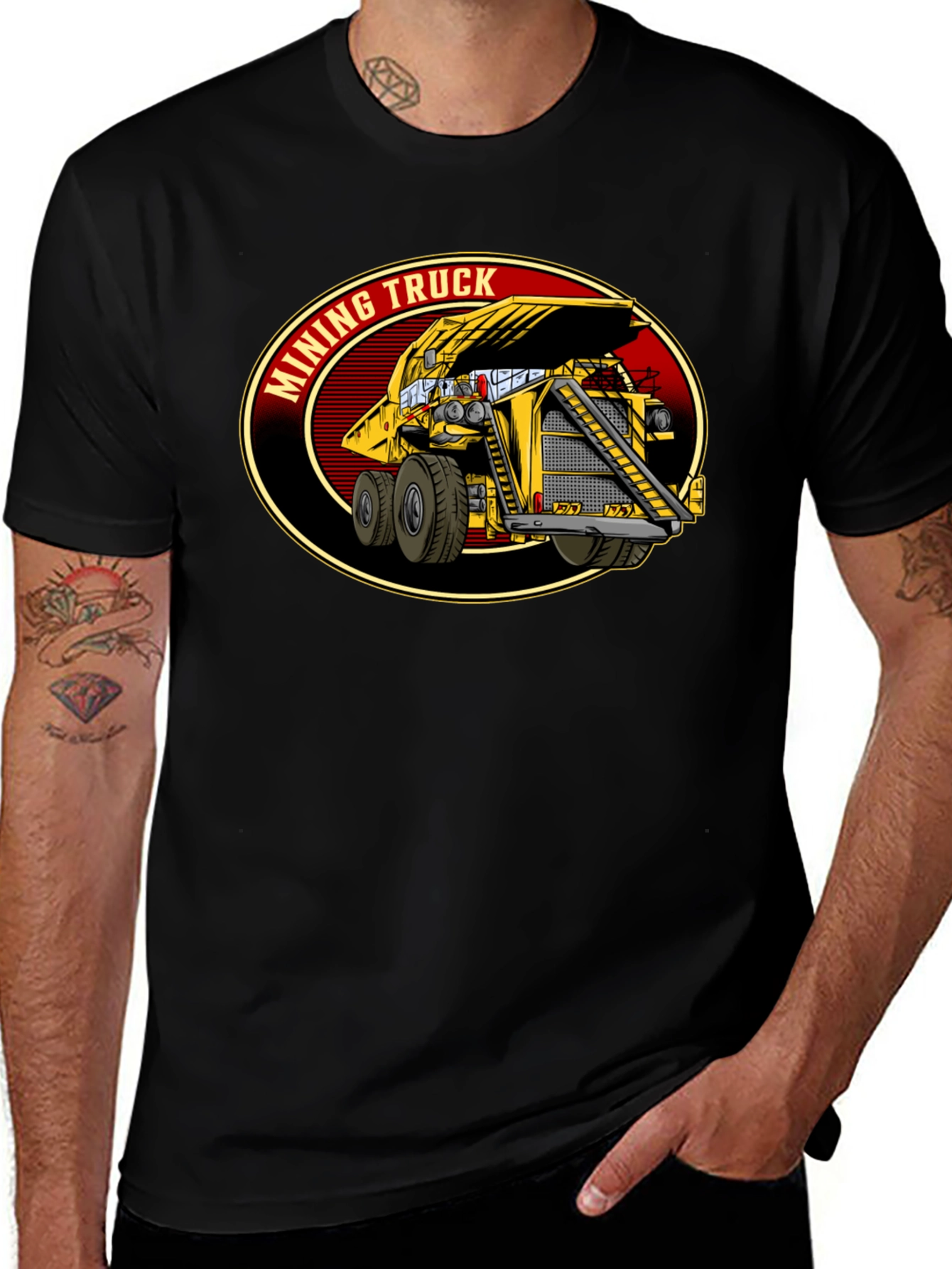 Variant 29 of Mining Truck Graphic Print Black T-Shirt