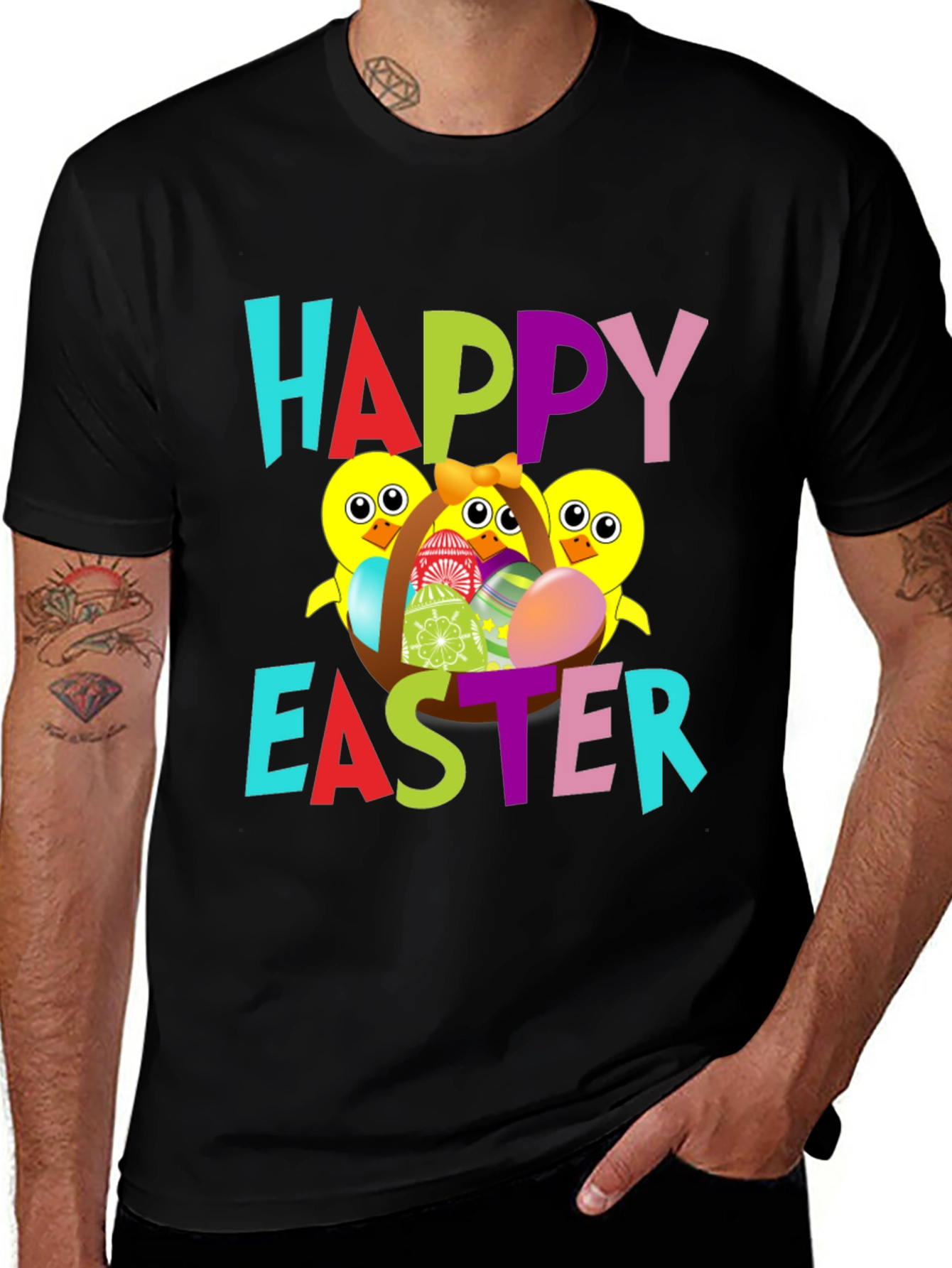 Happy Easter T-Shirt with Chicks and Basket Design