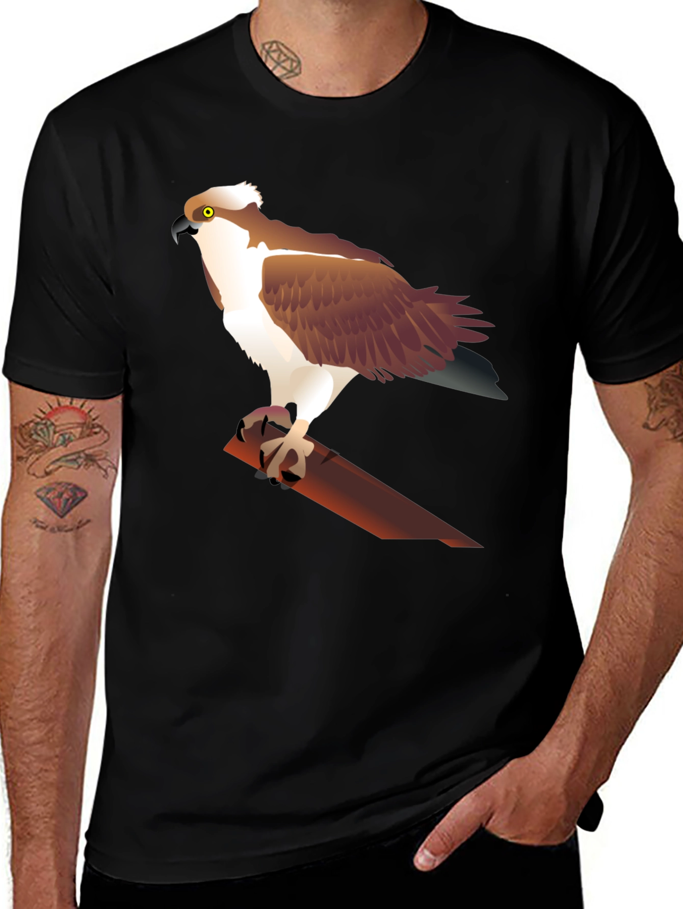 Variant 4 of Osprey Bird Graphic T-Shirt - Black Cotton Tee