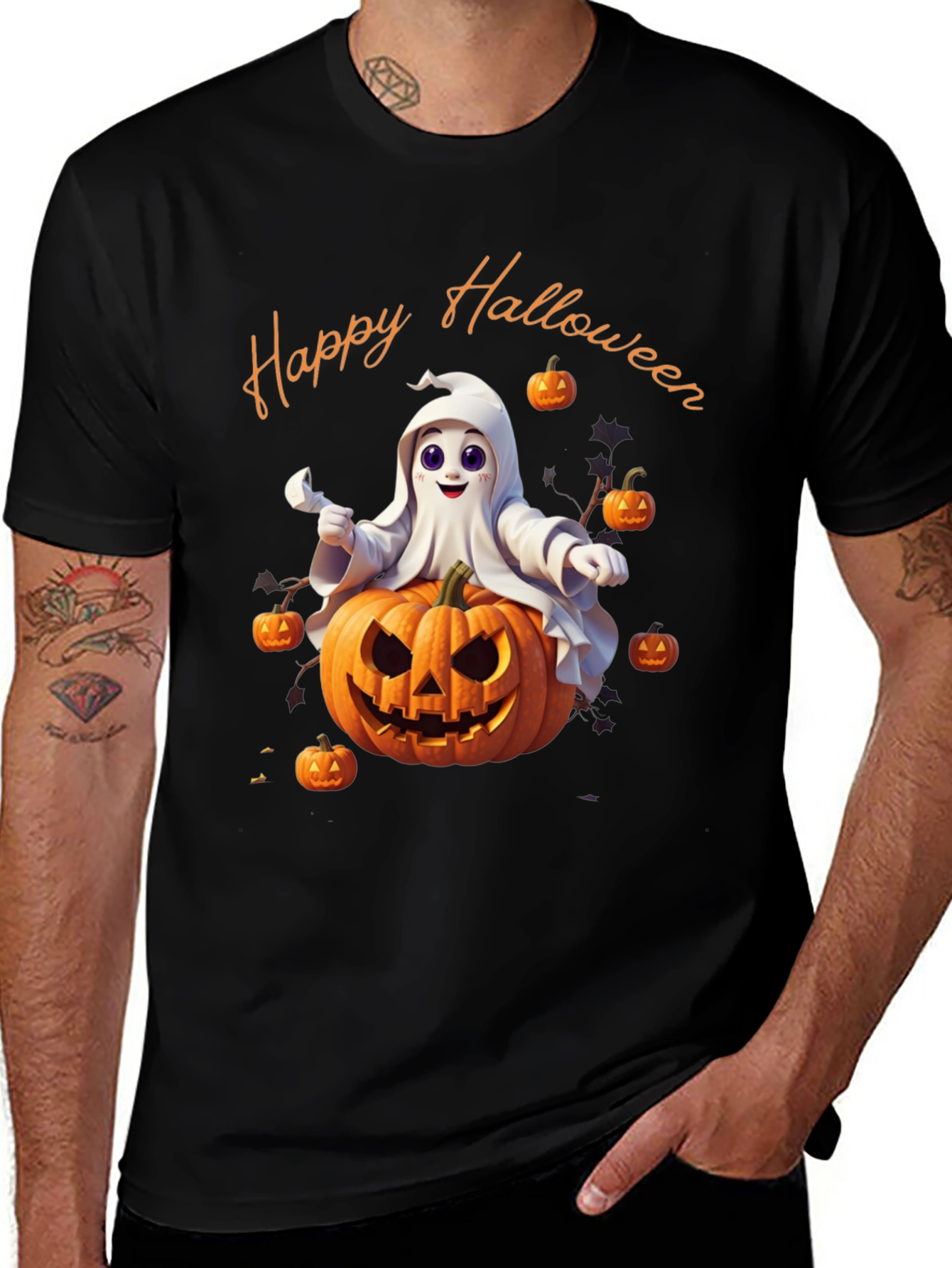 Happy Halloween Ghost Pumpkin Graphic T-Shirt