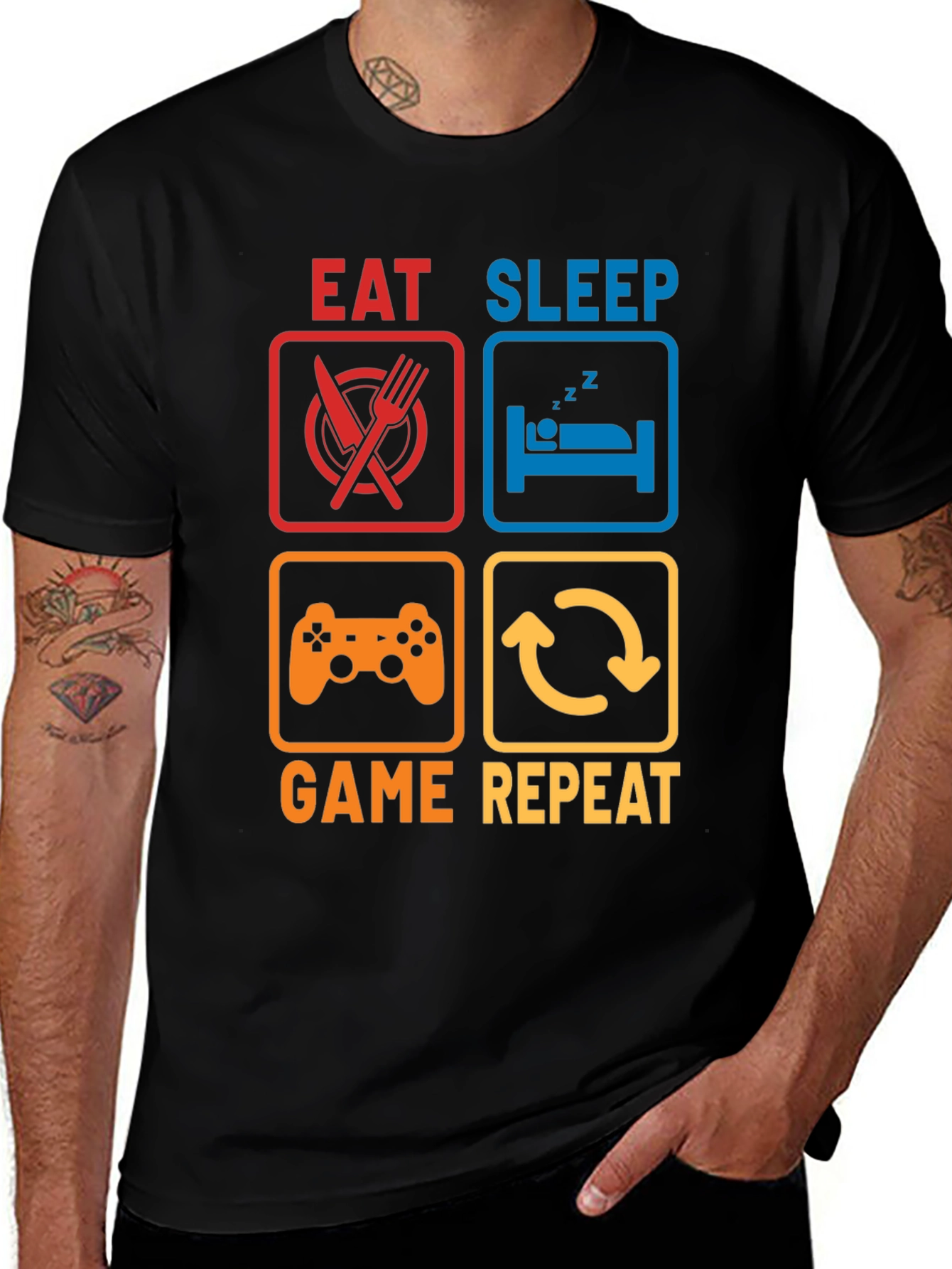 Variant 15 of Eat Sleep Game Repeat Black Graphic T-Shirt