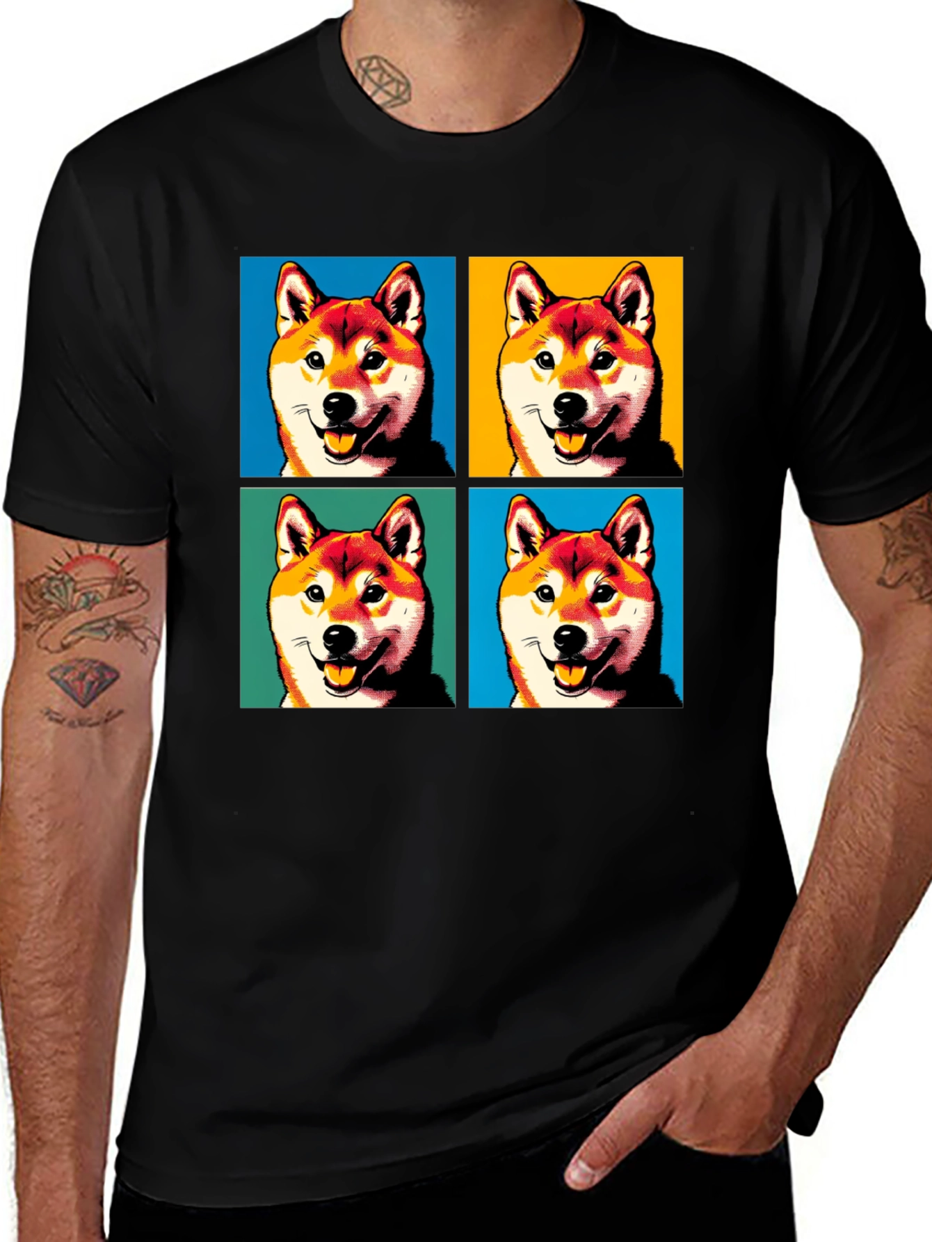 Shiba Inu Pop Art Black T-Shirt - Dog Lover Tee