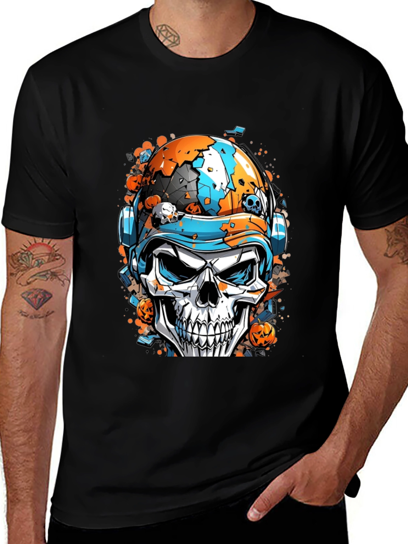 Variant 5 of Skull Helmet Graphic Tee - Halloween Edition
