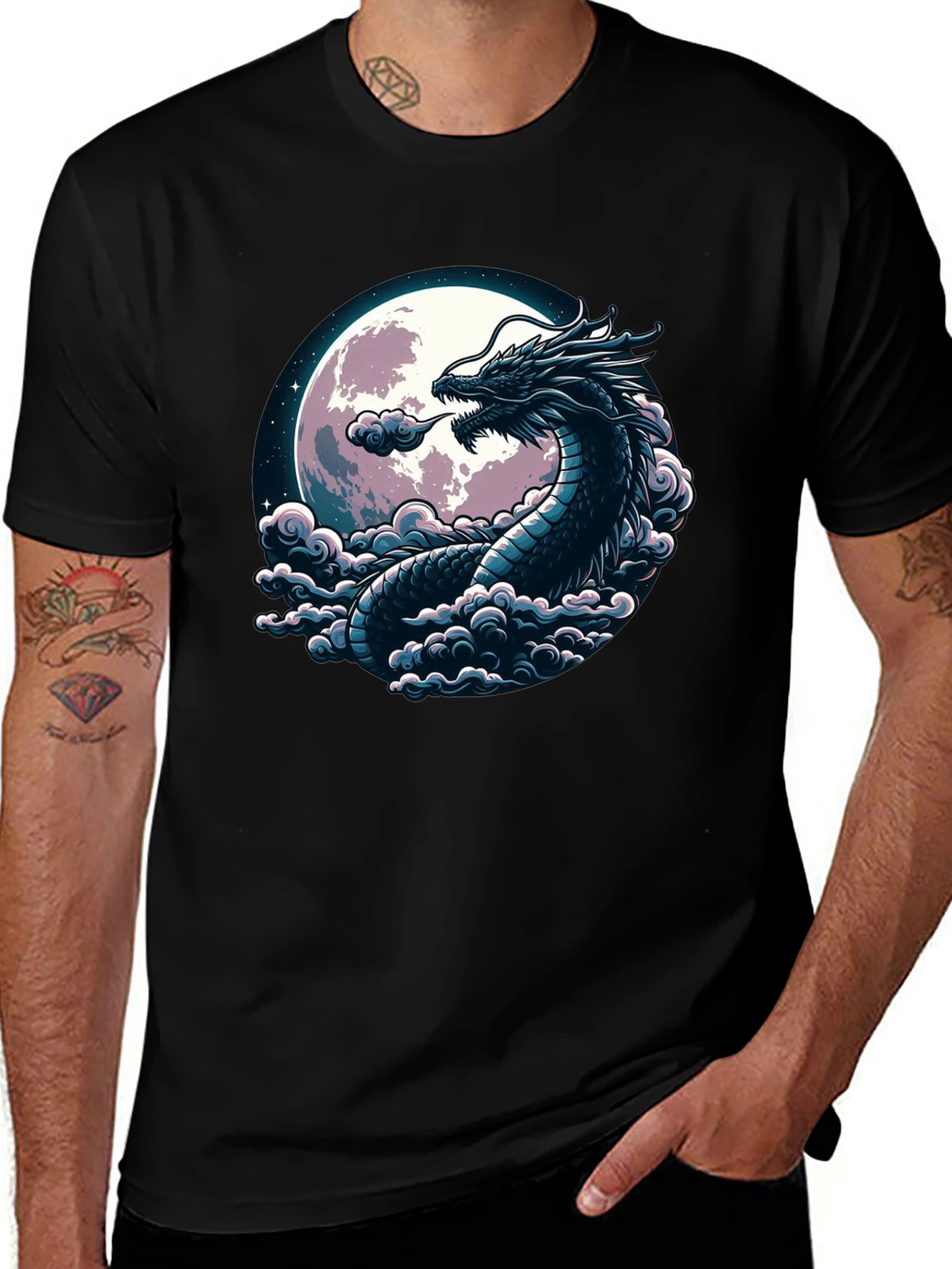Variant 7 of Dragon Moon Graphic Tee - Black Cotton T-Shirt