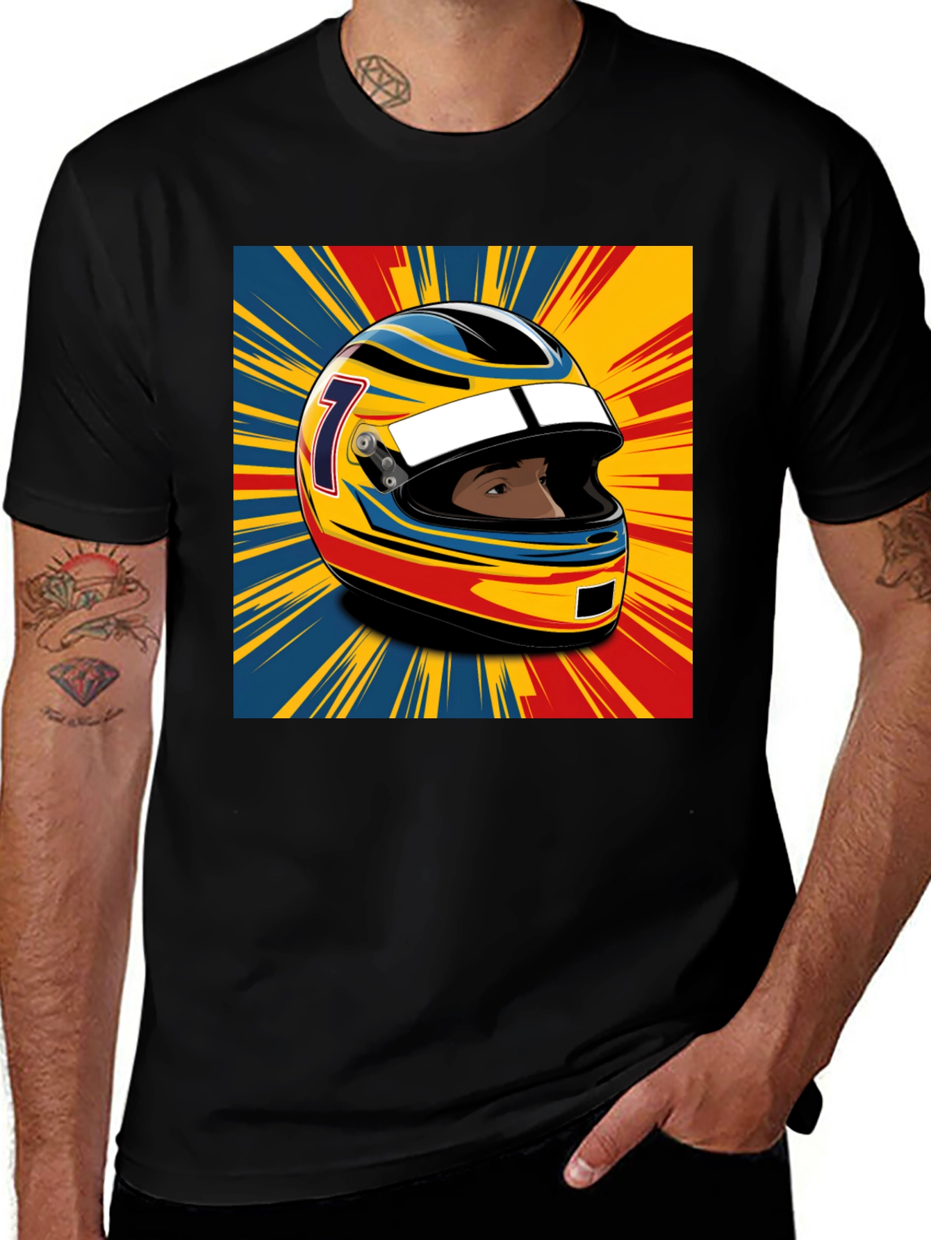 Variant 3 of Racing Helmet Graphic T-Shirt - Stylish Motorsport Apparel