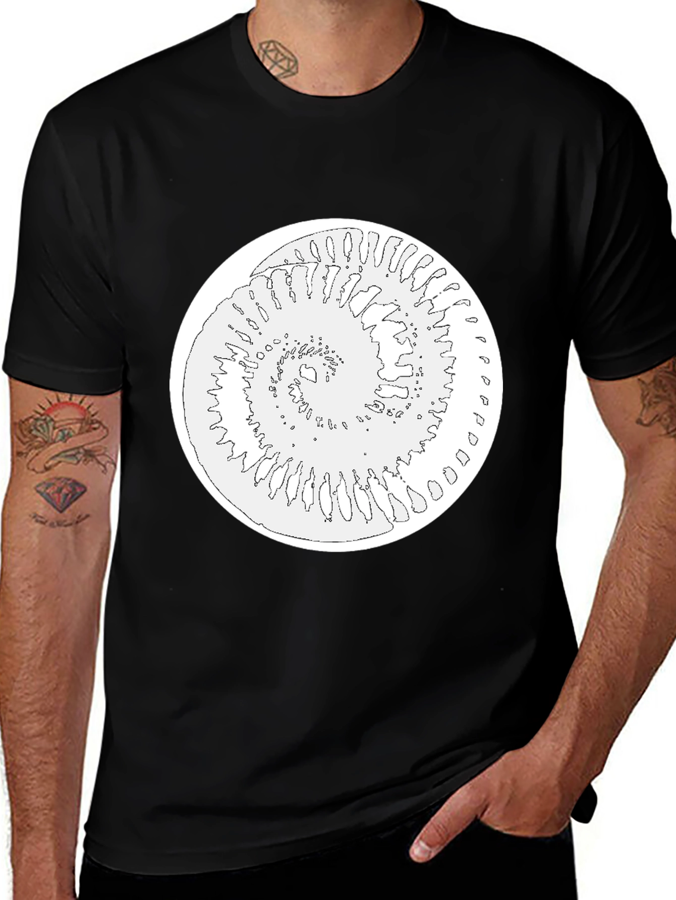 Variant 9 of Spiral Graphic Tee - Black Cotton Blend Shirt