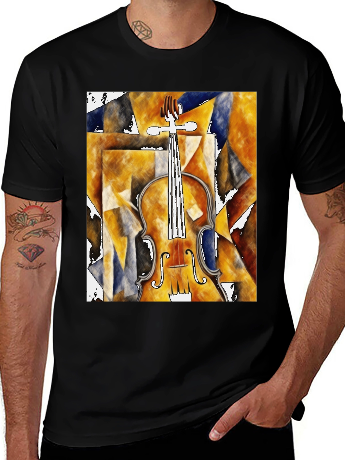 Variant 25 of Abstract Violin Graphic Tee - Black Unisex Shirt