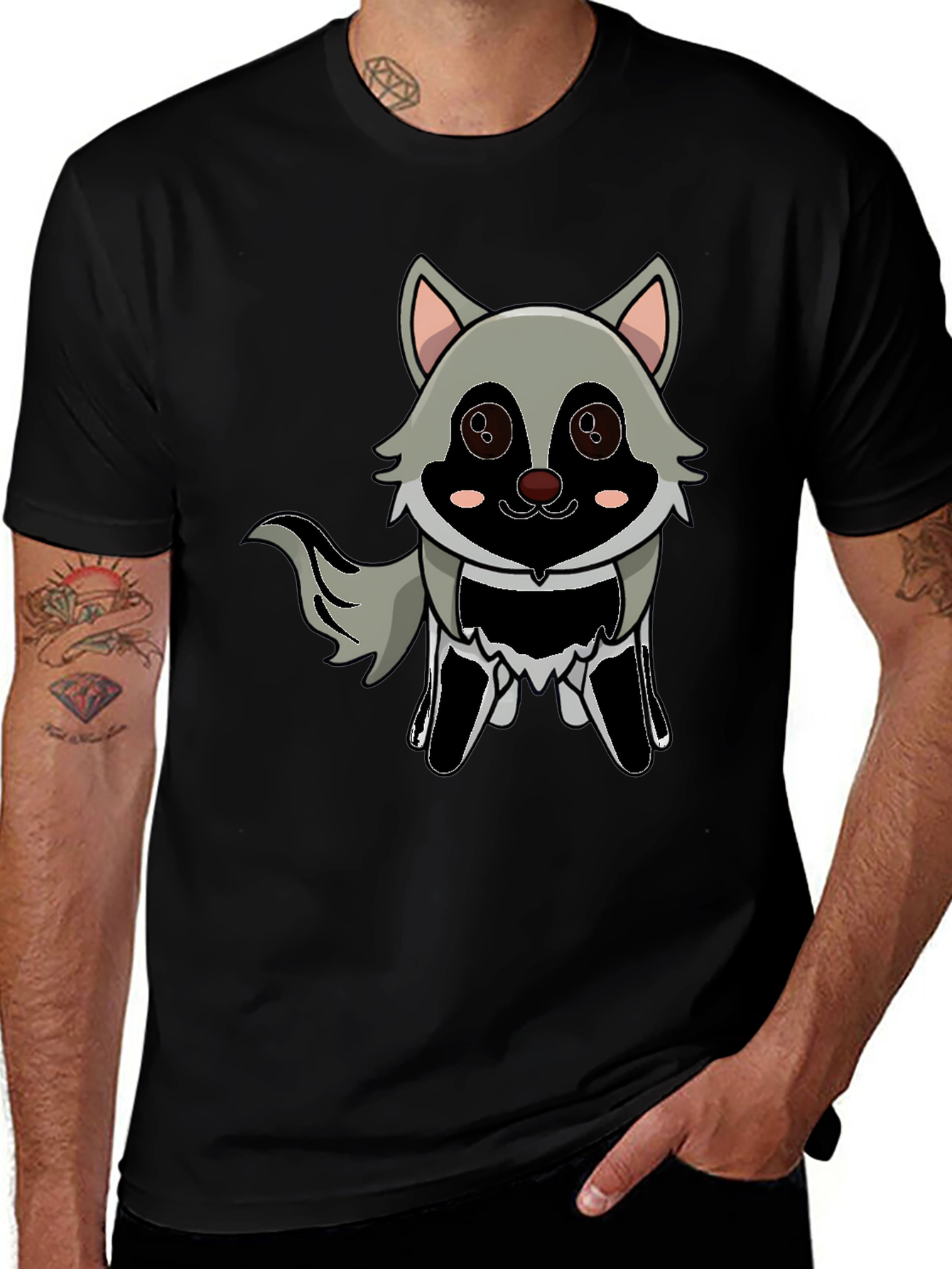 Variant 14 of Cartoon Raccoon Graphic T-Shirt - Black Casual Tee