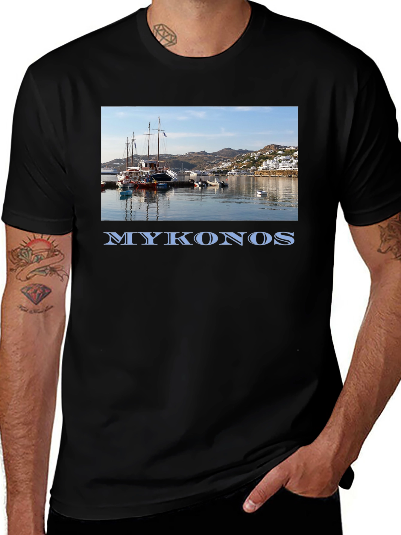 Mykonos Harbor Graphic Tee - Black