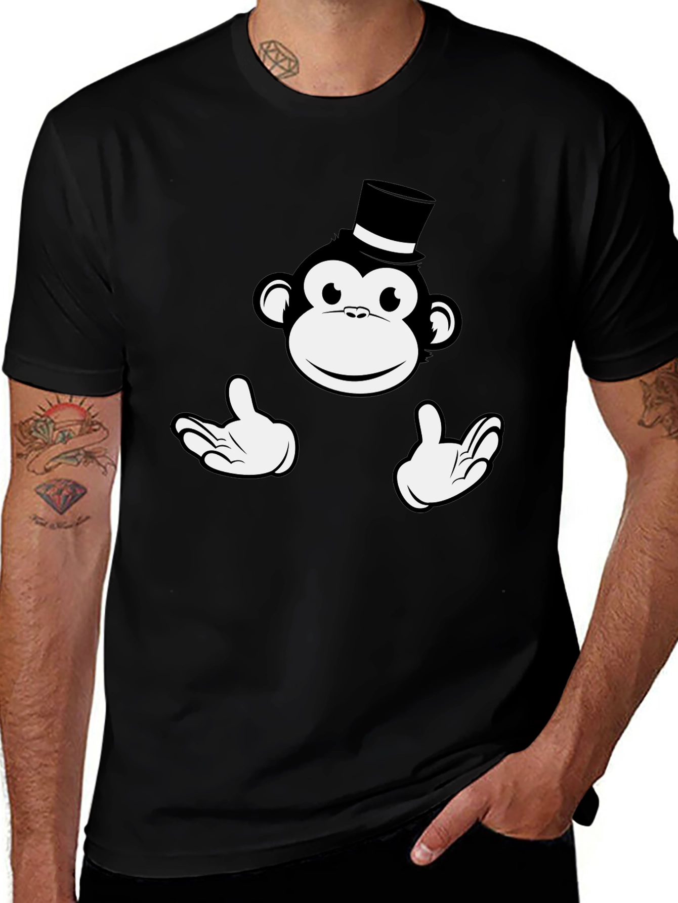 Variant 14 of Monkey Top Hat Graphic T-Shirt