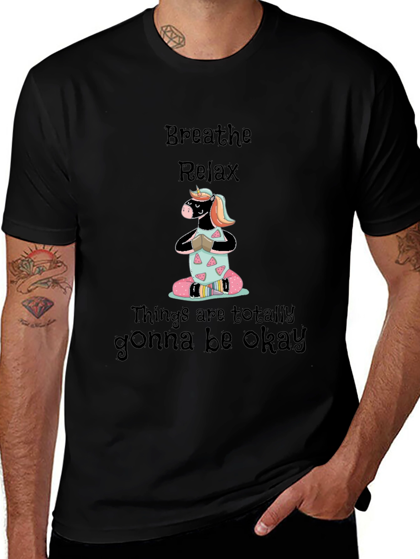 Variant 23 of Unicorn Yoga T-Shirt: Breathe Relax, It's Okay!