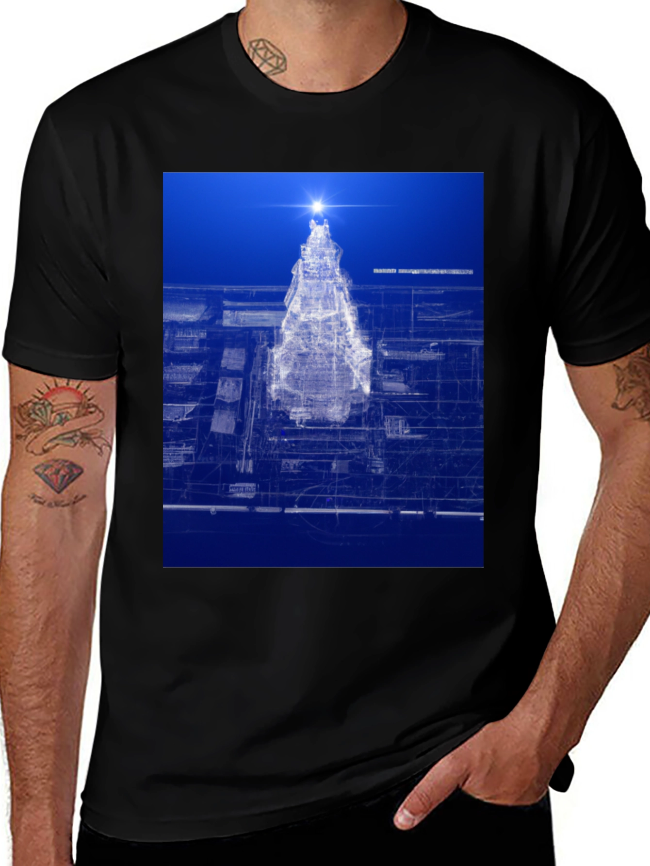 Blueprint Christmas Tree Graphic Tee - Modern Holiday Style