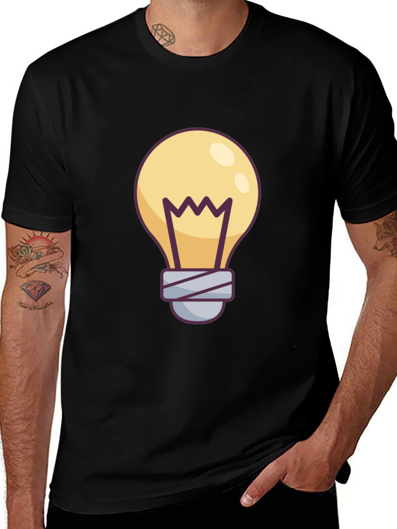 Variant 2 of Men's Black T-Shirt with Lightbulb Graphic