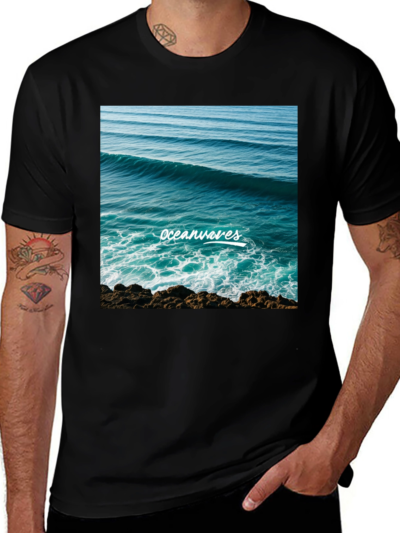 Ocean Waves Graphic T-Shirt - Black
