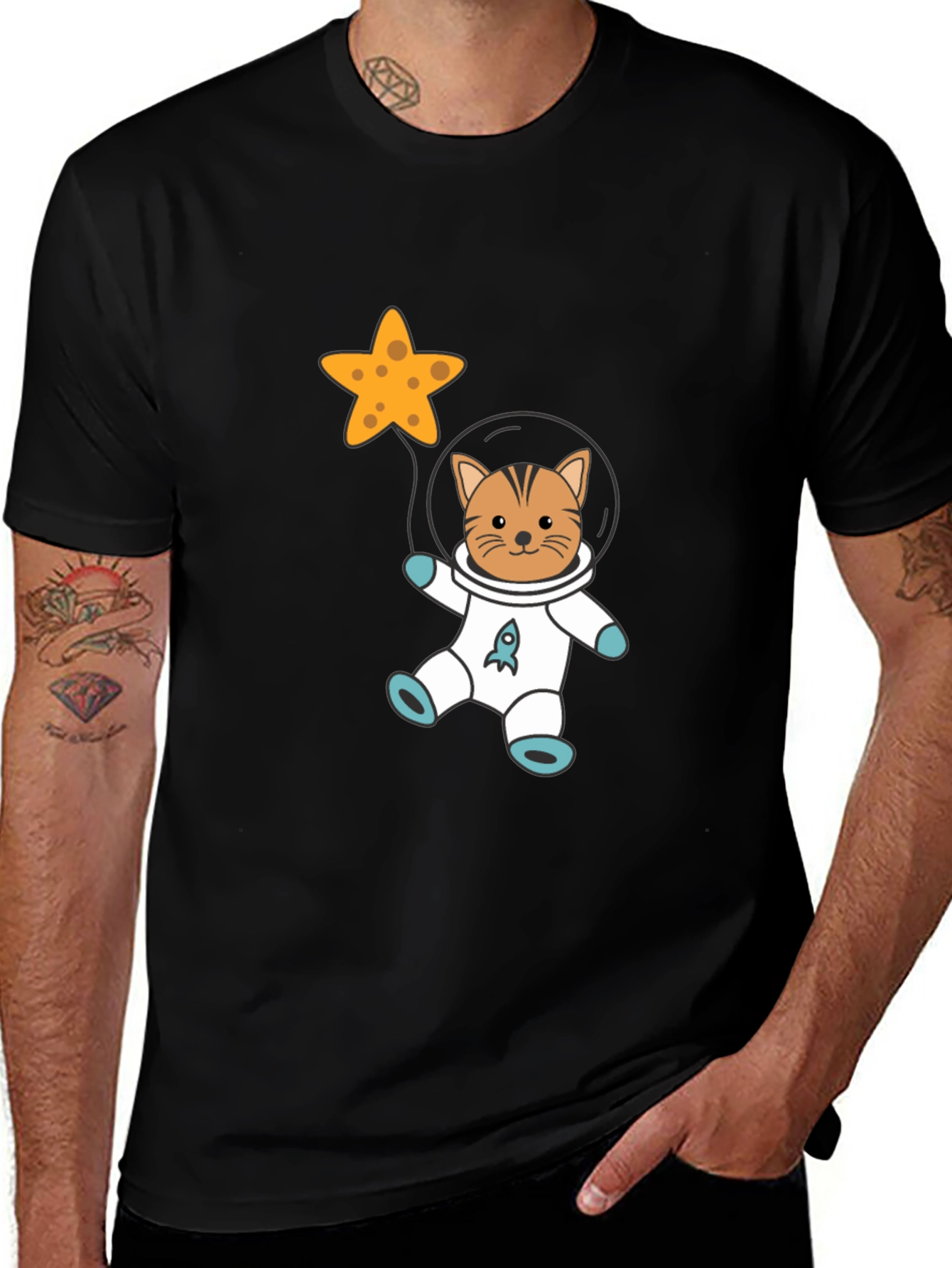 Astronaut Cat Graphic Tee - Black T-Shirt