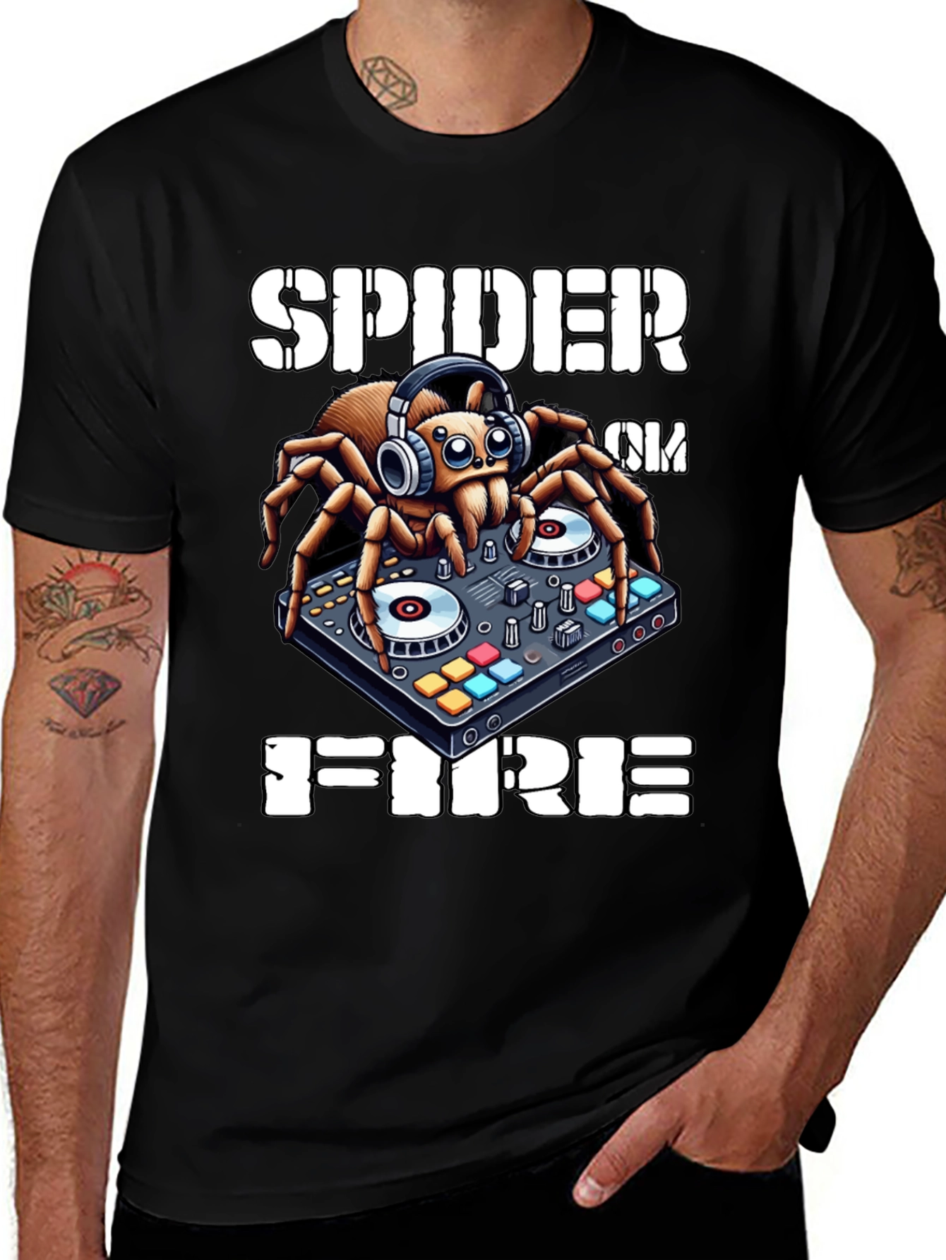 Black Spider DJ T-Shirt - Spider on Fire main image