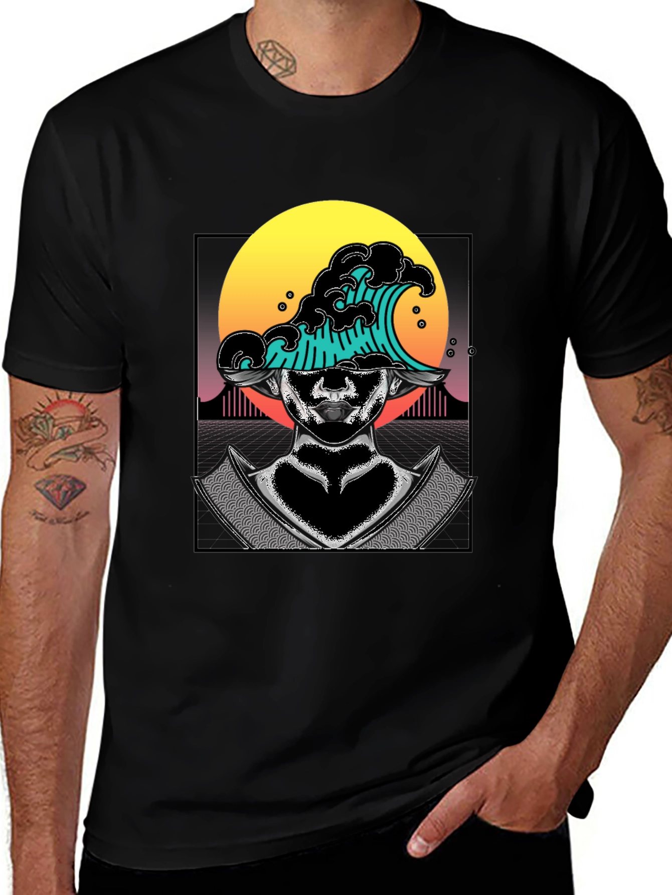 Wave Samurai Graphic Tee - Cool Black T-Shirt