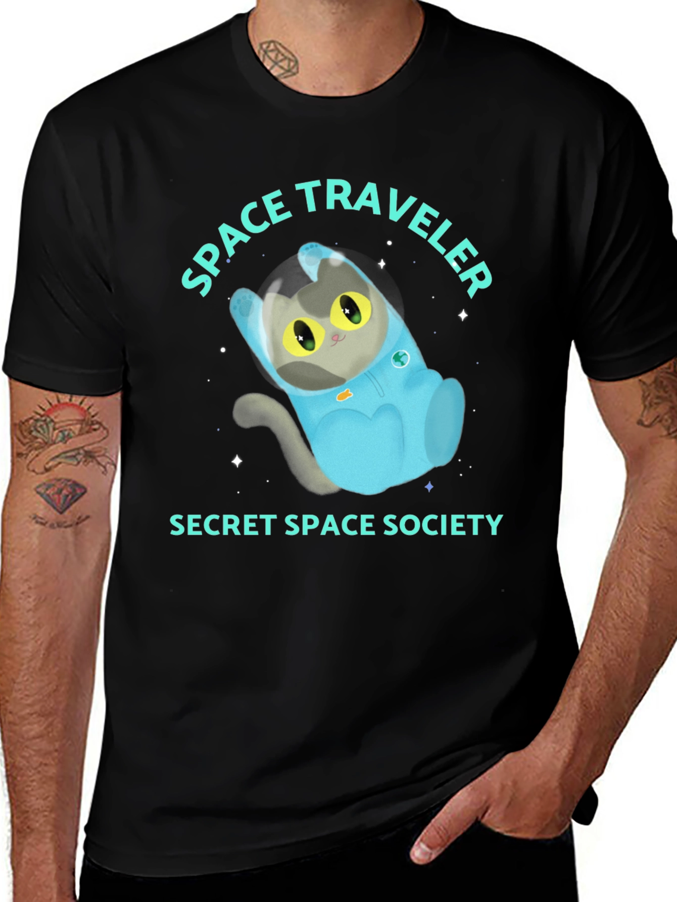 Variant 26 of Space Traveler Cat Graphic Tee - Secret Society